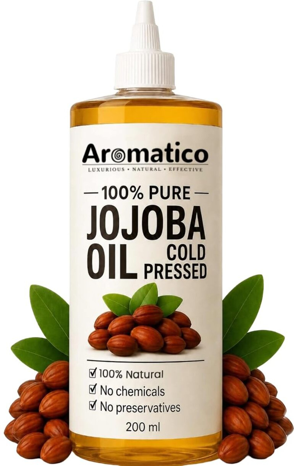 Image of Aromatico 100% Pure Cold Pressed Jojoba Oil for Nourishing Hair Growth and Glowing Skin