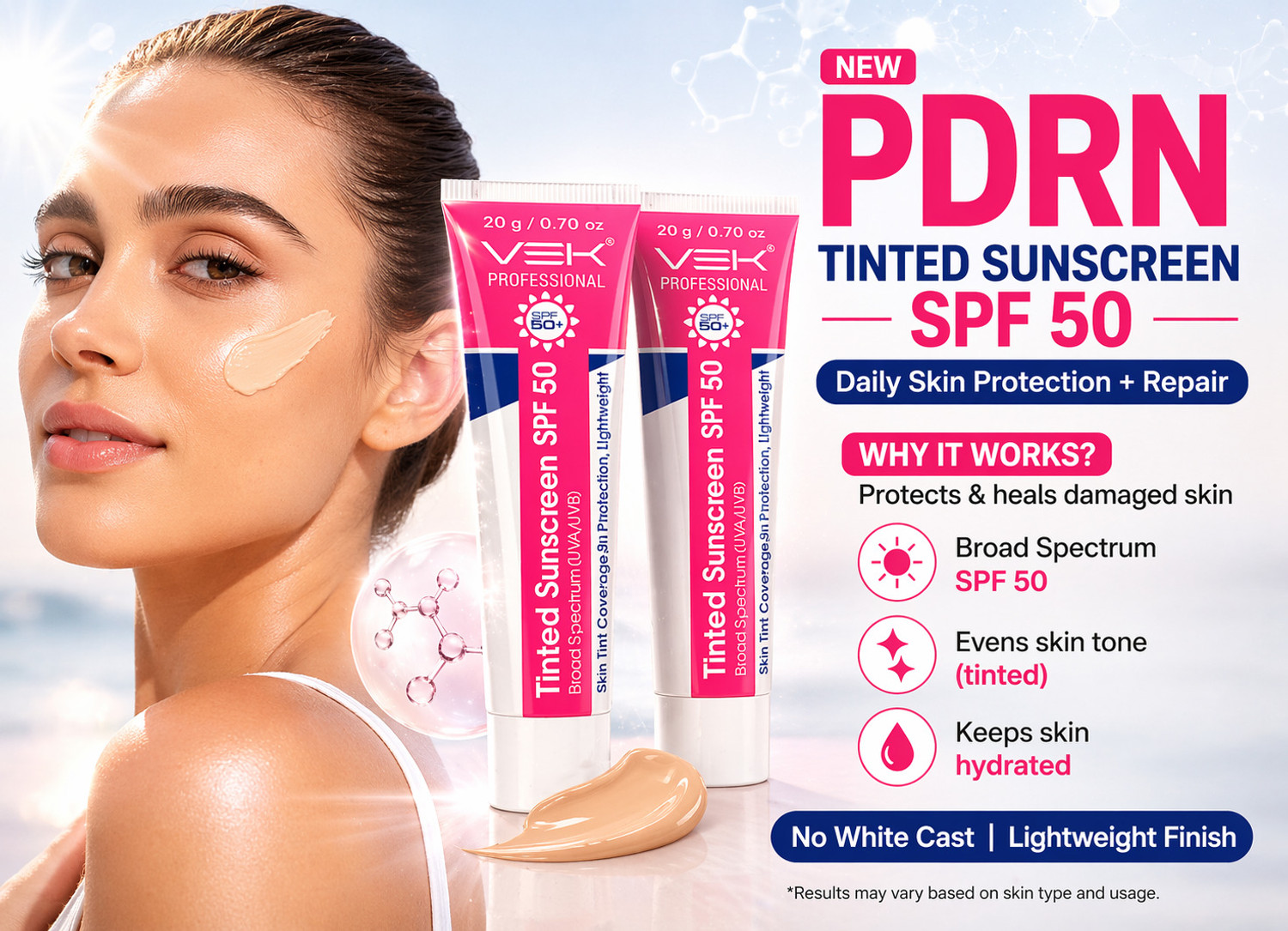 Image of Vsk Professionals 12% Glycolic Acid Cream Gel for Brightning, Anti-Pigmentation & Melasma Acne, Pimples & Dark Spots | Unclogs Pores, Smooth Skin Care With PDRN SPF50 Sunscreen Combo 4 Tubes 20g each (80grm)