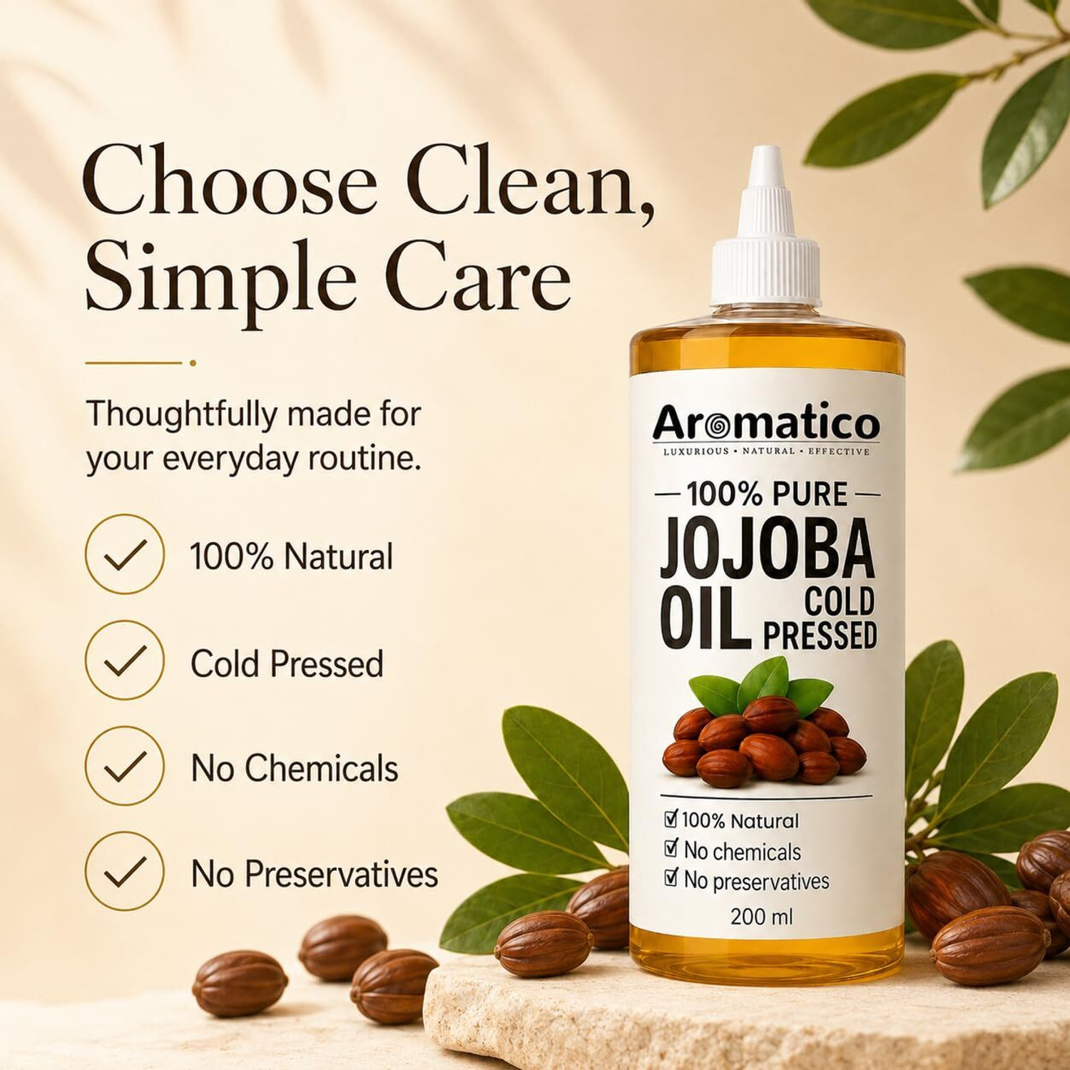 Image of Aromatico 100% Pure Cold Pressed Jojoba Oil for Nourishing Hair Growth and Glowing Skin