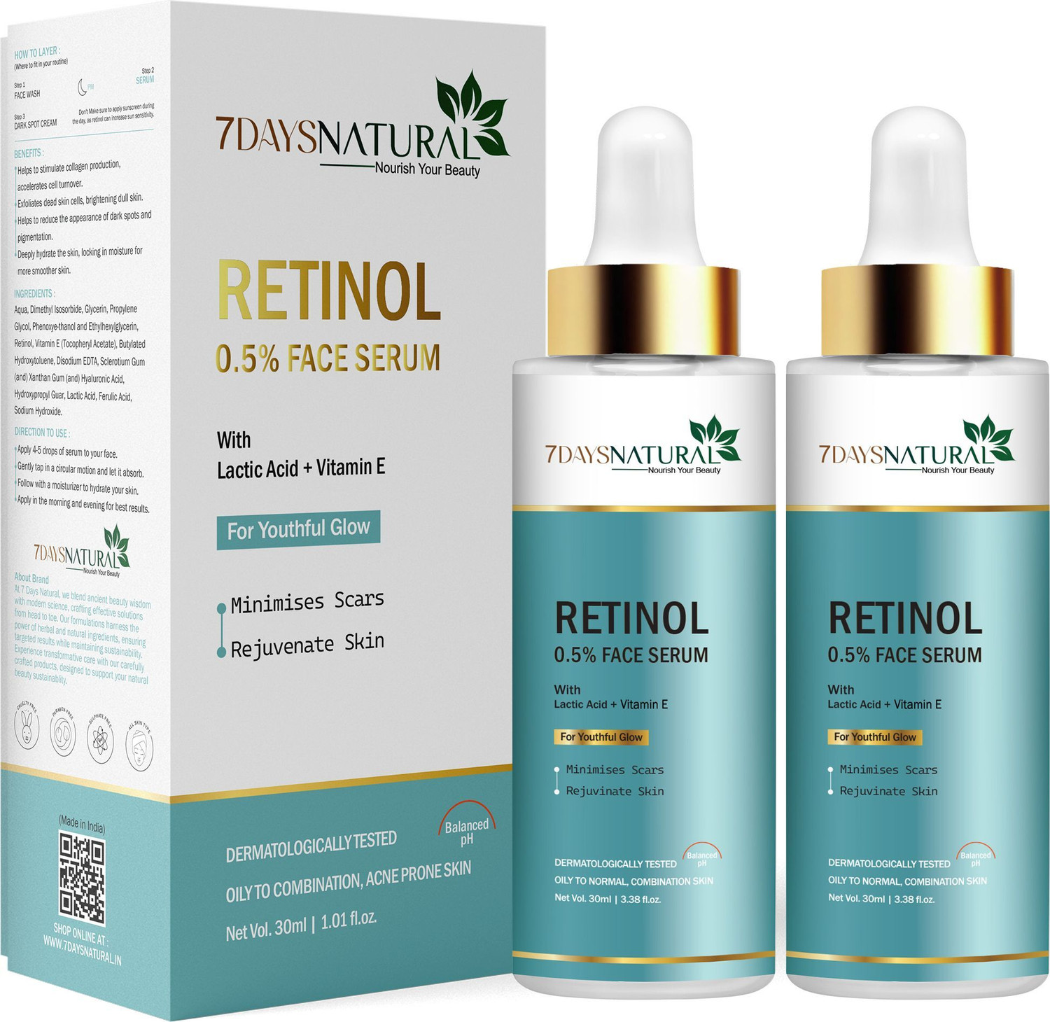 Image of 7days natural Retinol Face Serum 0.5% to reduce Aging and Fine Lines | Fragrance and Paraben free serum