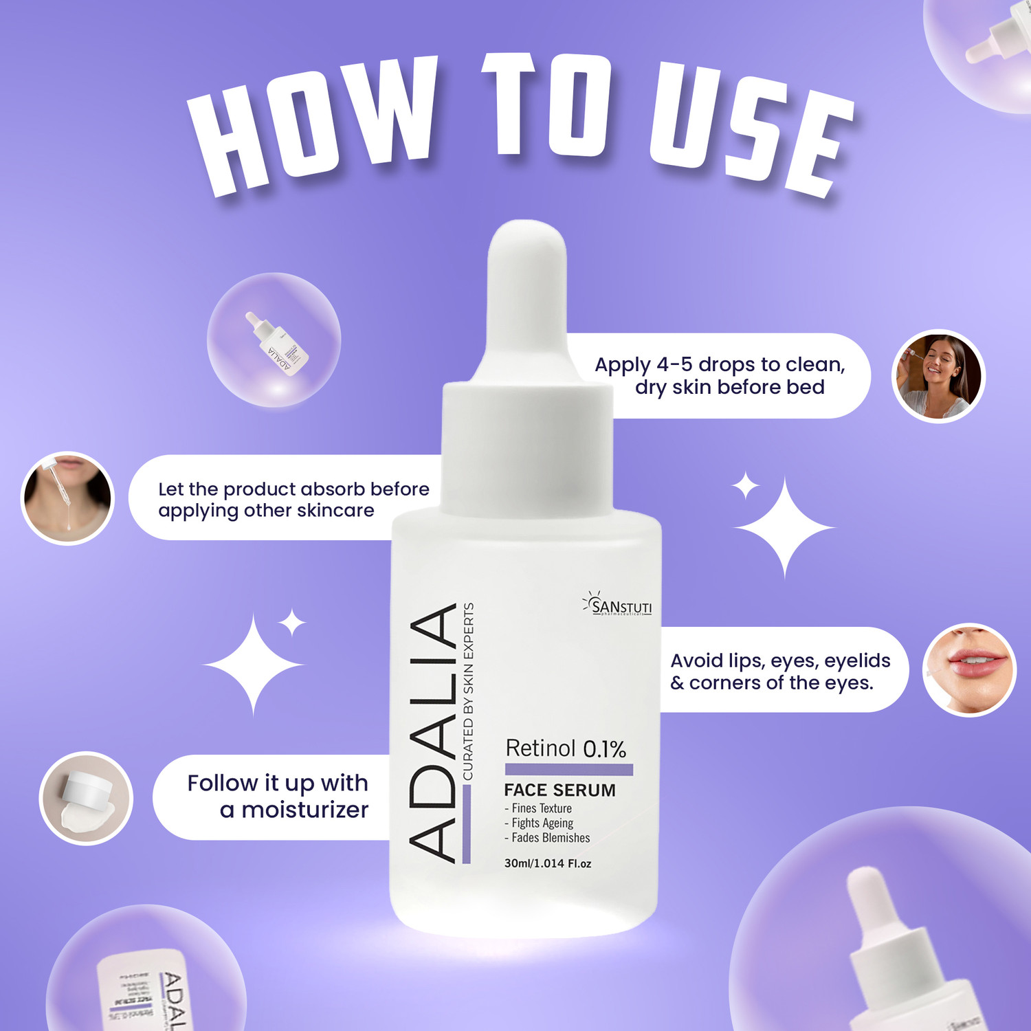 Image of Adalia 0.3% Retinol Face Serum for Fine Lines, Wrinkles & Blemishes | Anti-Aging Night Serum with Skin Refining Formula for Smooth Texture, Youthful Glow & Faded Dark Spots