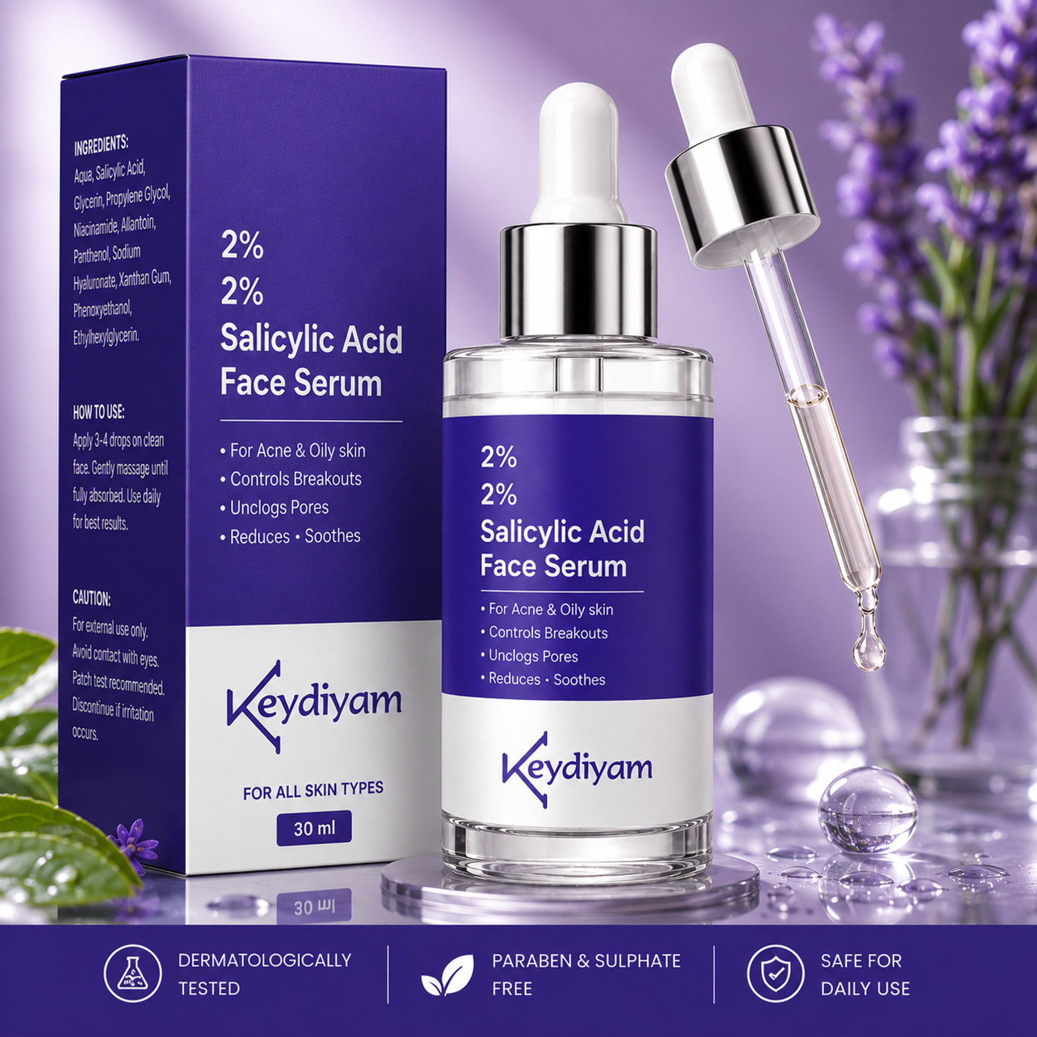 Image of keydiyam 2% Salicylic Acid Face Serum for Active Acne Control for Oily Acne Skin