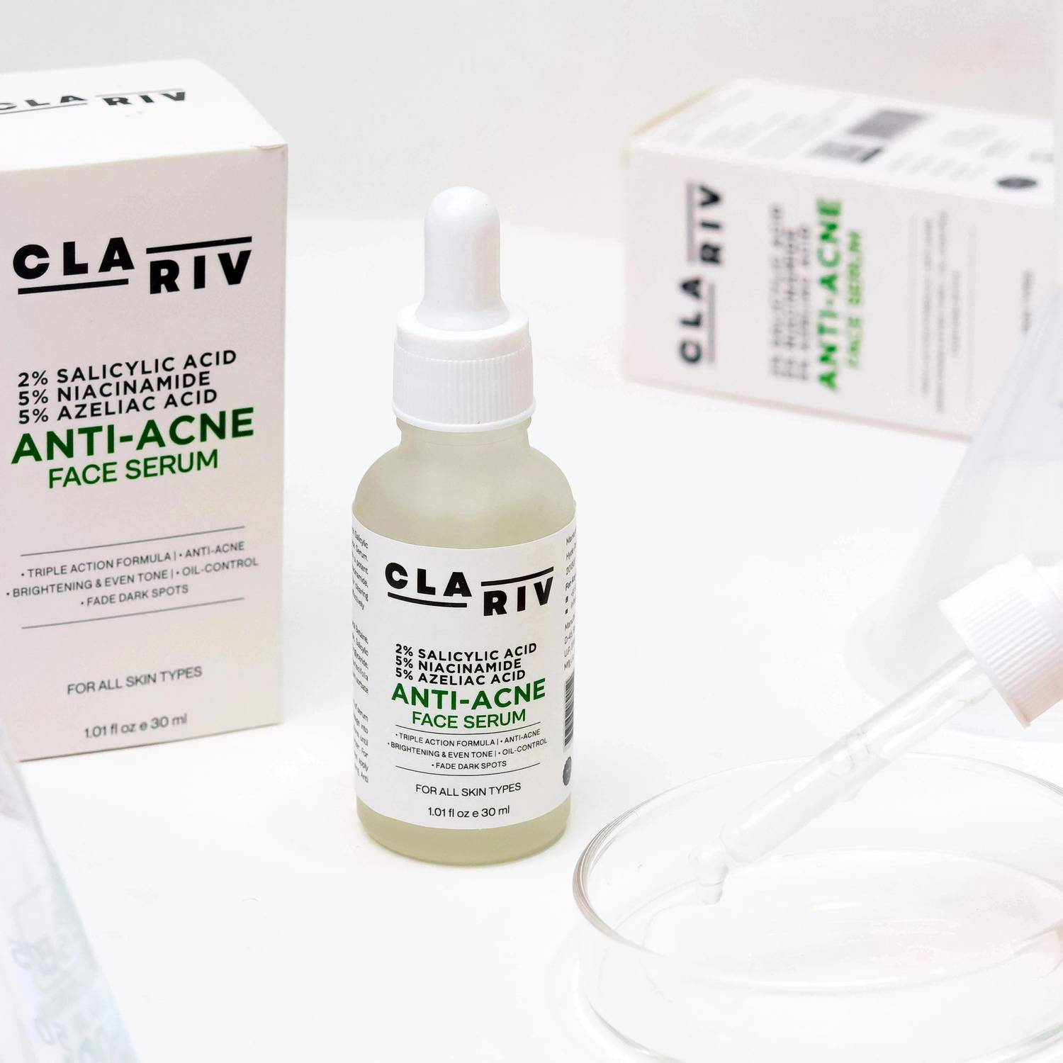 CLARIV Anti-Acne Serum with Niacinamide, Salicylic & Azelaic Acid - Image 1
