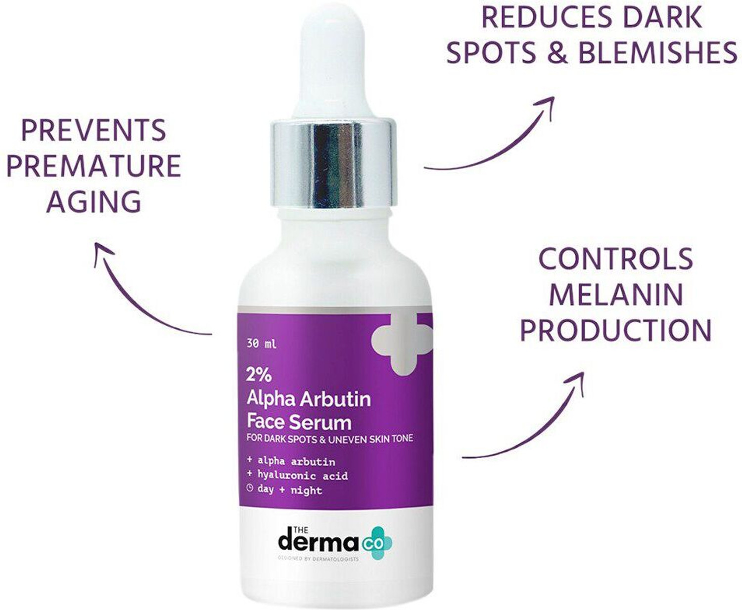 Image of The Derma Co 2% Alpha Arbutin Face Serum for Dark Spots & Uneven Skin Tone (30 ml)