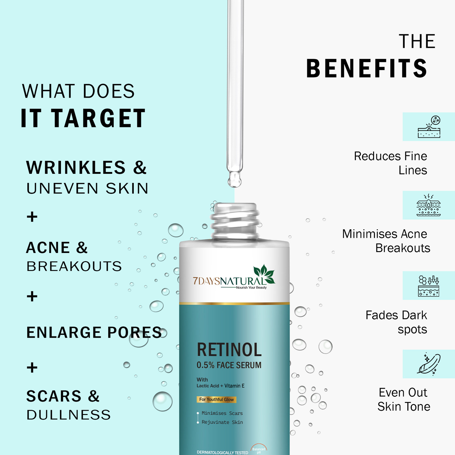 Image of 7days natural Retinol Face Serum 0.5% to reduce Aging and Fine Lines | Fragrance and Paraben free serum