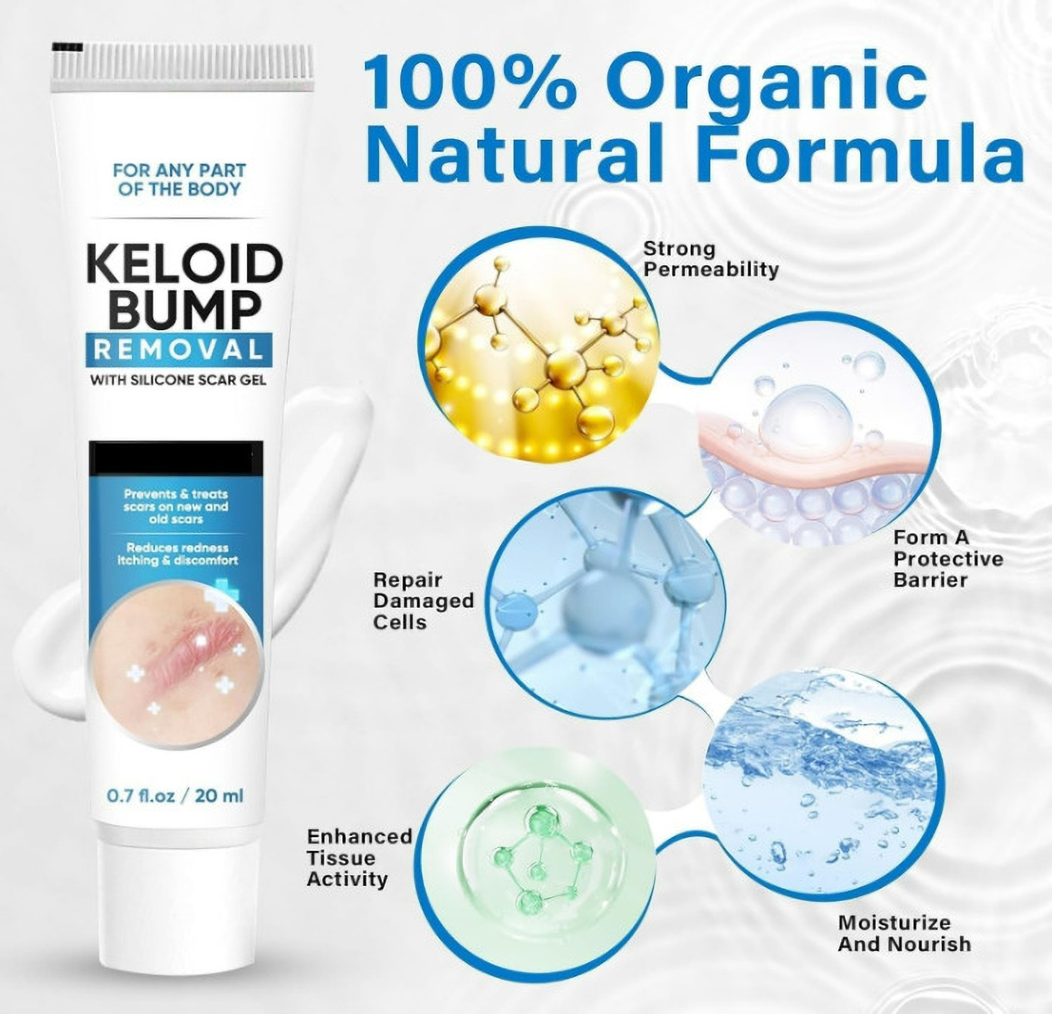 Image of GHAPLU White Keloid & Scar Removal Silicone Gel Advanced Formula for Old & New Scars - Helps Reduce Keloid Bumps, Redness & Itching - Fast Absorbing Skin Repair Gel for Smooth & Healthy Skin