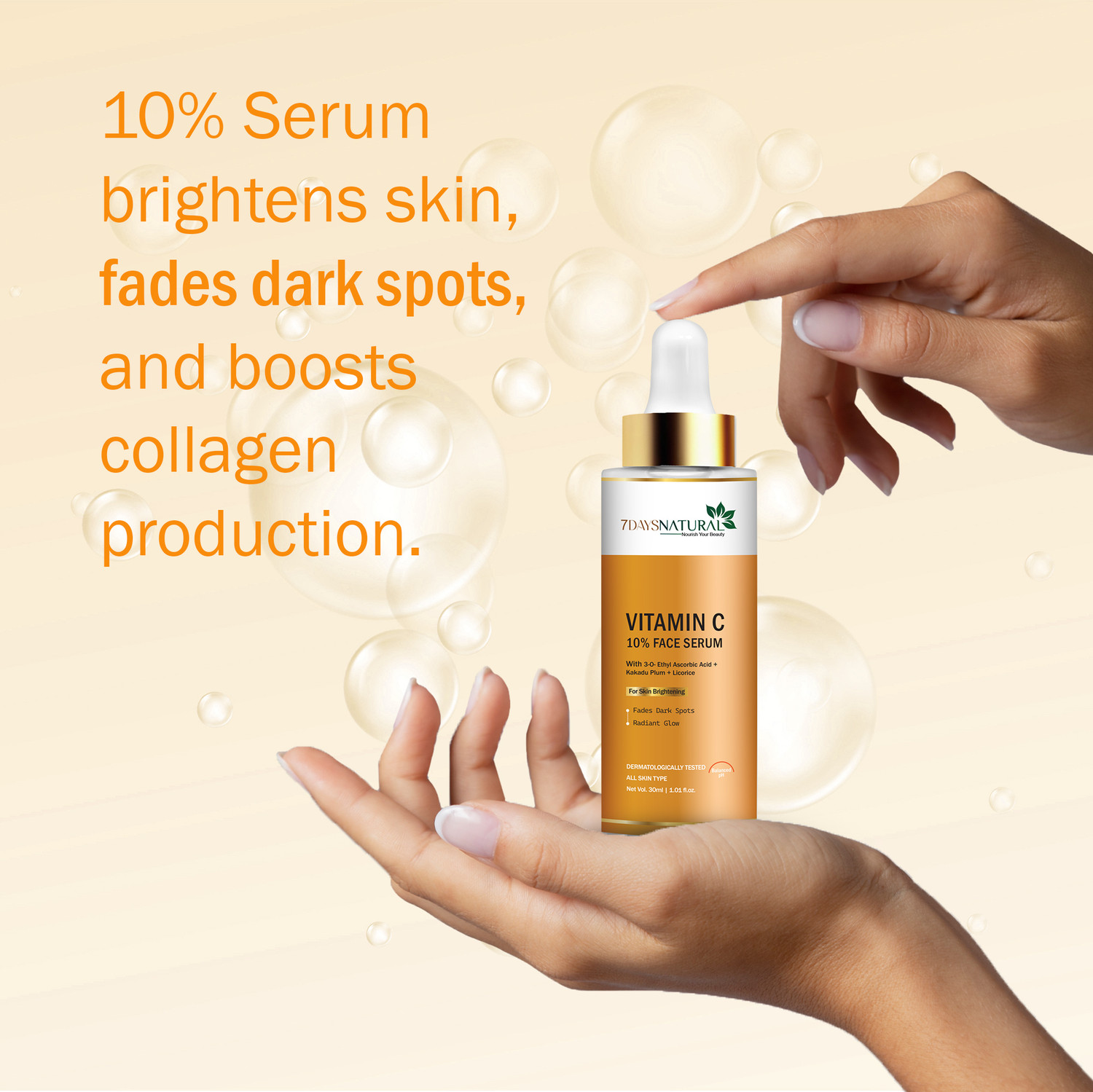 Image of 7days natural Vitamin C Face Serum 10% with Kakadu Plum & Liquorice for Face Brightenig, Reduce Dark Spots| Suitable for All Skin Types