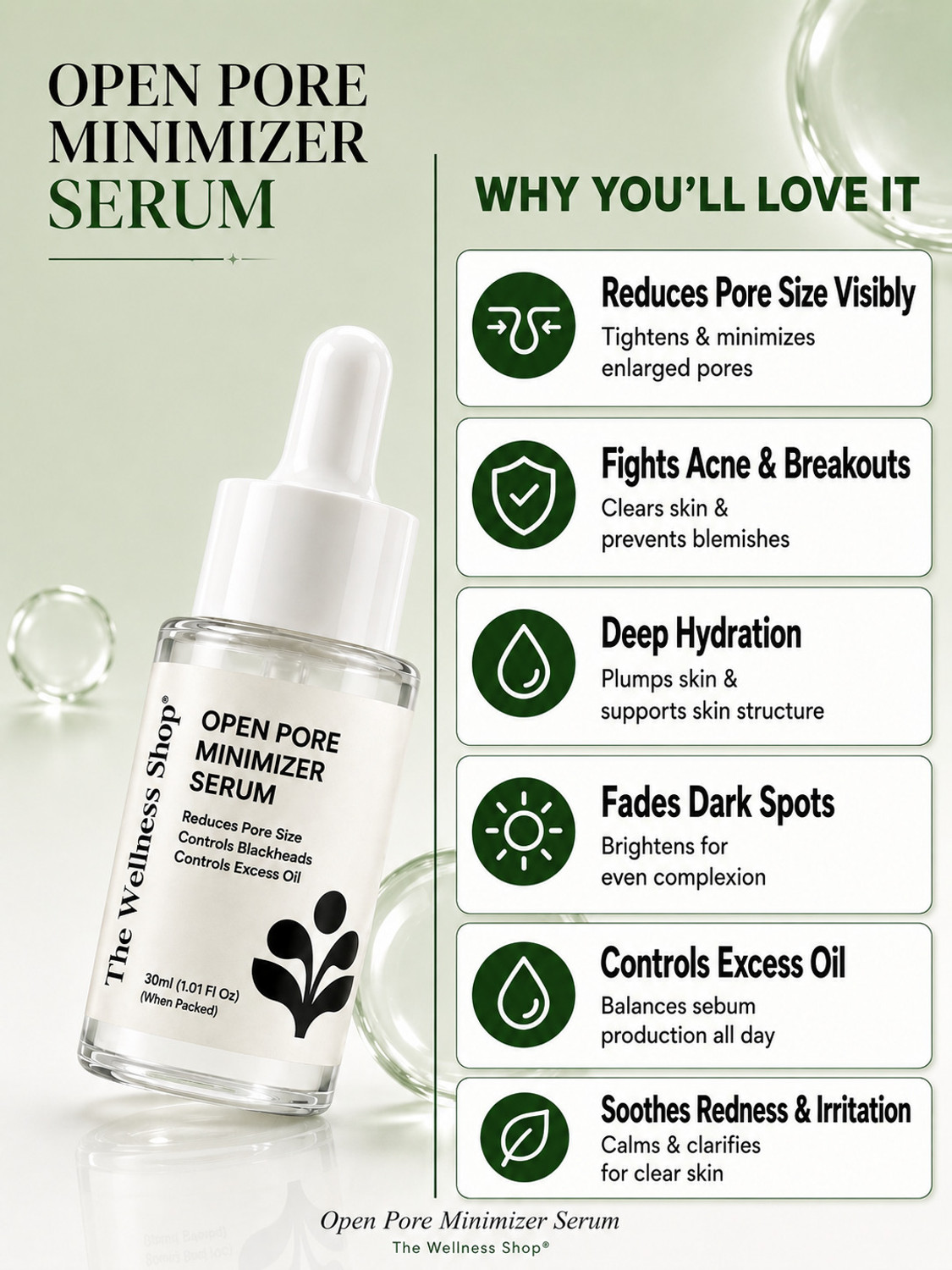 Image of The Wellness Shop Open Pore Minimizer Face Serum Toner with Niacinamide for Tightening Skin