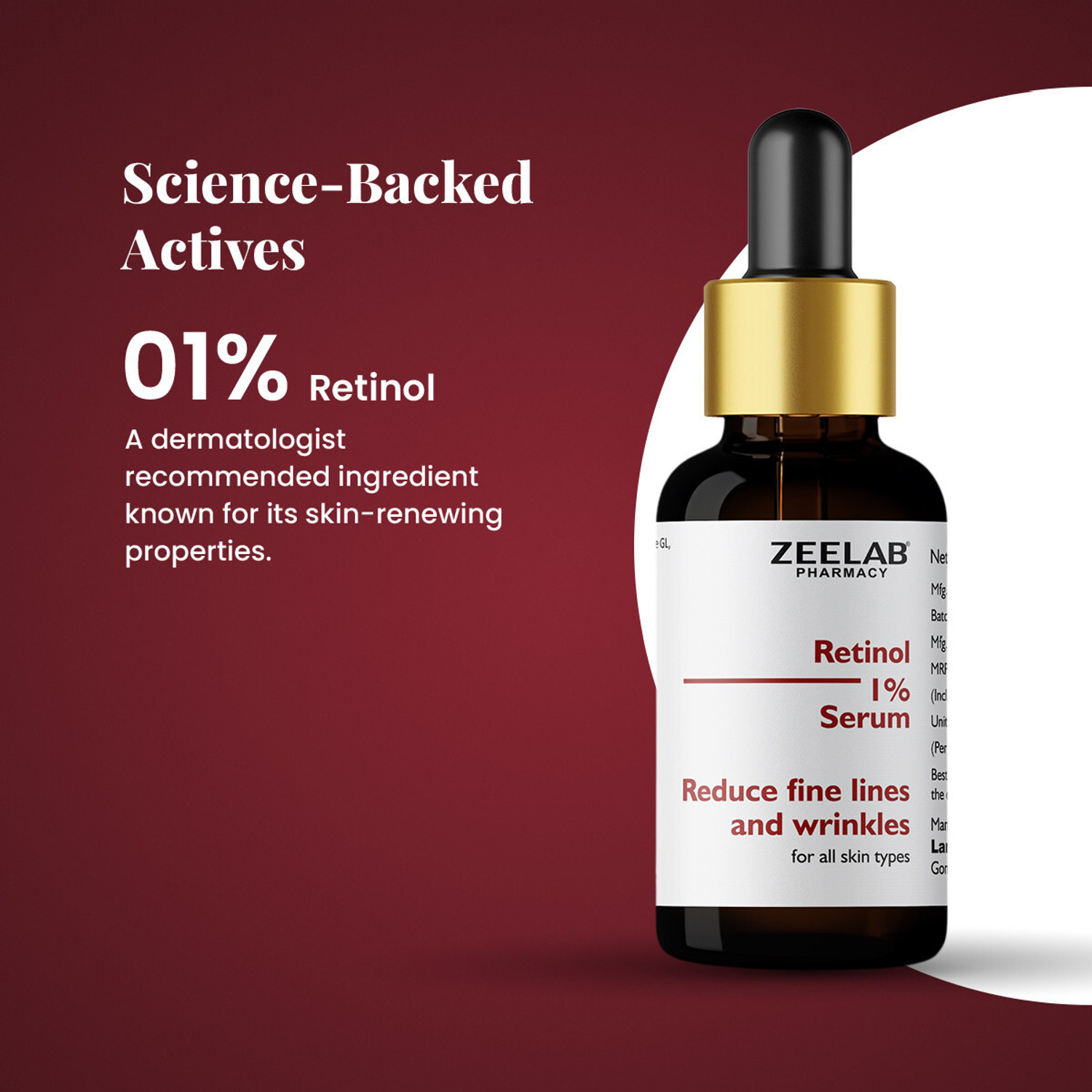 Image of zeelab Retinol 1% Face Serum with Collagen - Retinol Serum for Face, Men & Women | For Oily Skin, Open Pores, Acne, Dark Spots & Wrinkles | Anti-Aging Skin Brightening Formula