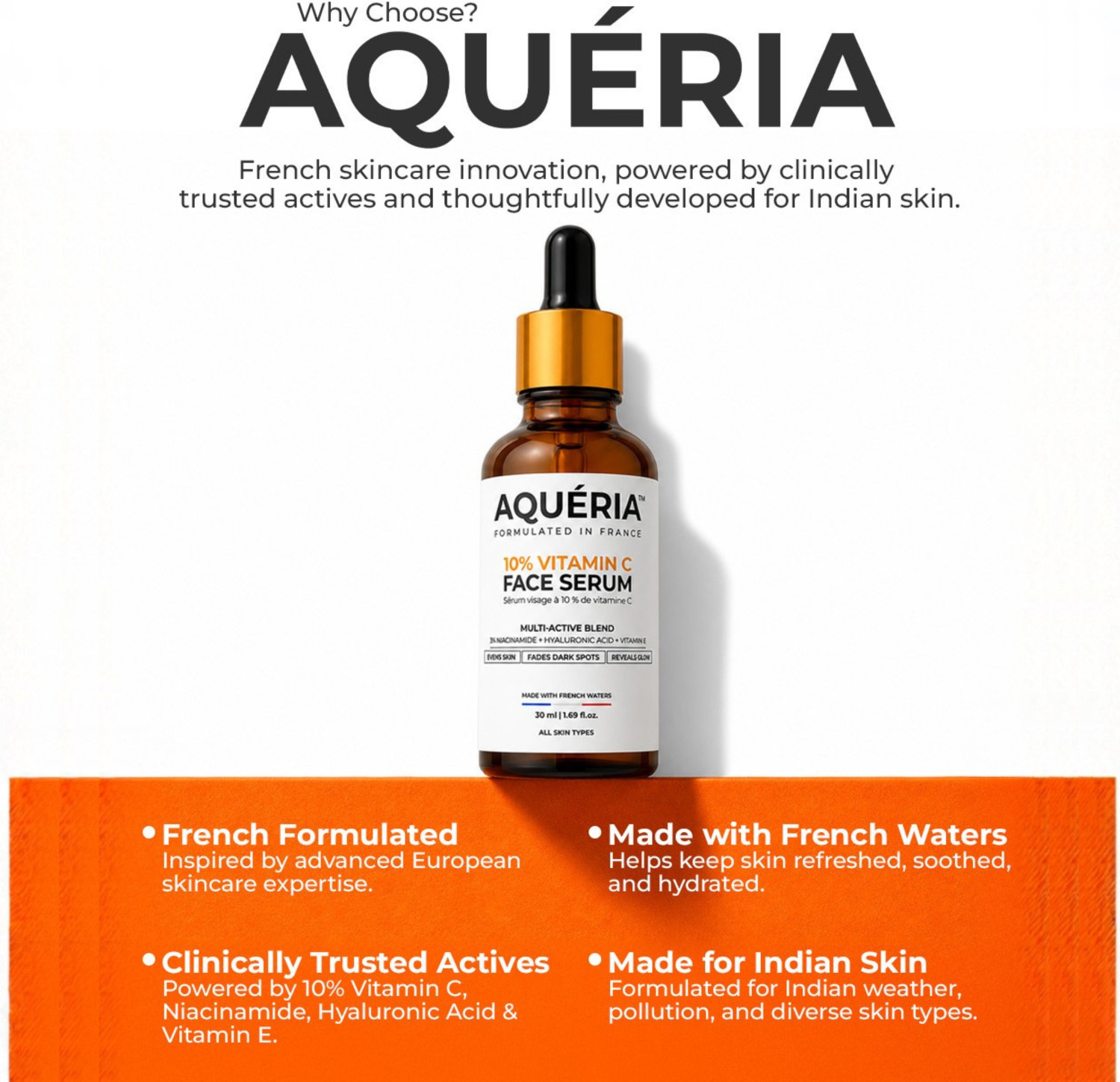 Image of Aqueria 10% Vitamin C Face Serum with 3% Niacinamide & Hyaluronic Acid