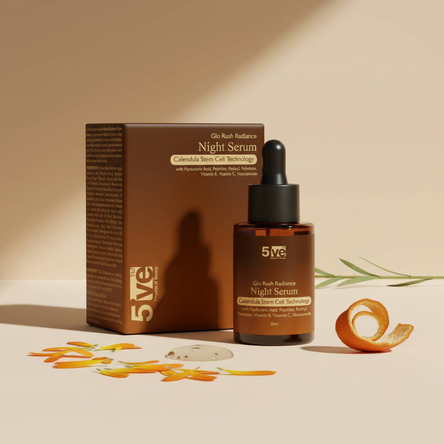 5ive Minutes of Beauty Glorush Radiance Night Serum for Face, Niacinamide & Hyaluronic Acid