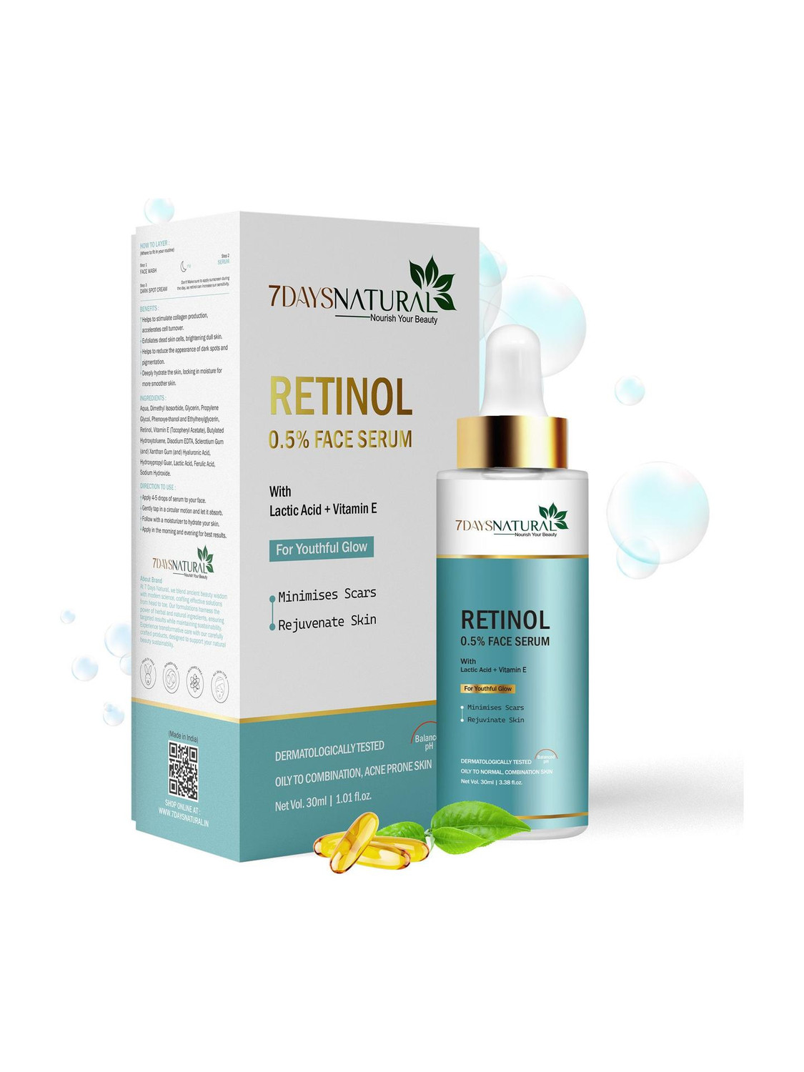 Image of 7days natural Retinol Face Serum 0.5% to reduce Aging and Fine Lines | Fragrance and Paraben free serum