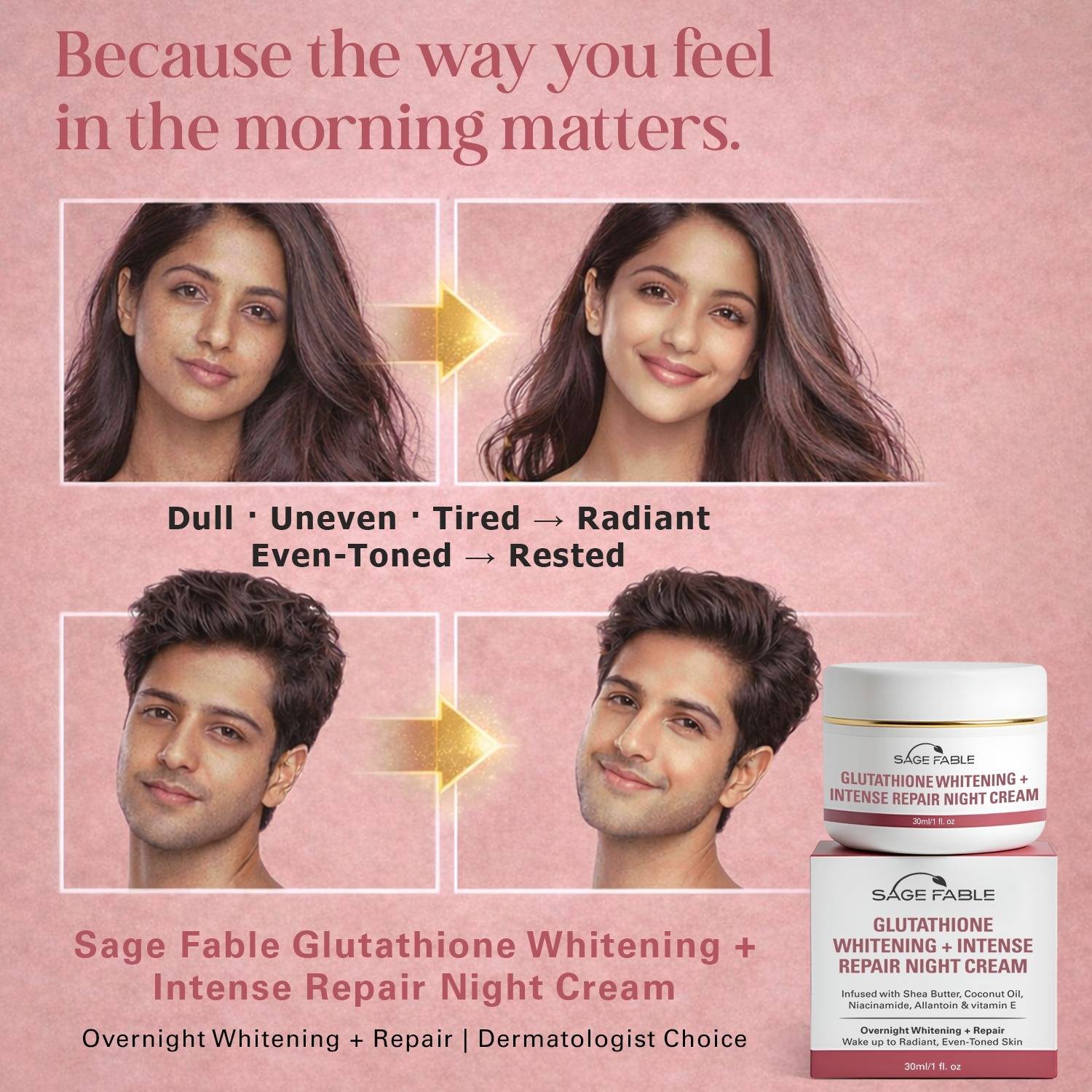 Sage Fable Glutathione Whitening + Intense Repair Night Cream Overnight Radiance With Niacinamide Coconut Oil Men & Women Price in India