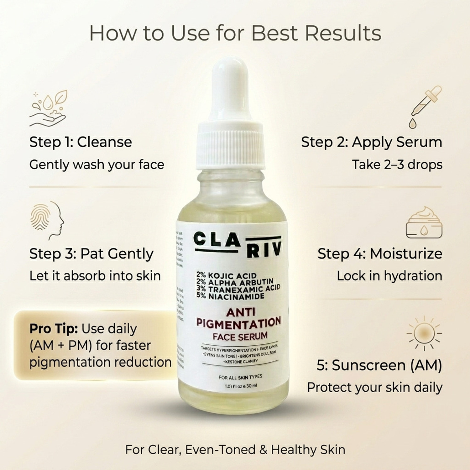 Image of CLARIV Anti Pigmentation Face Serum with Kojic Acid & Niacinamide