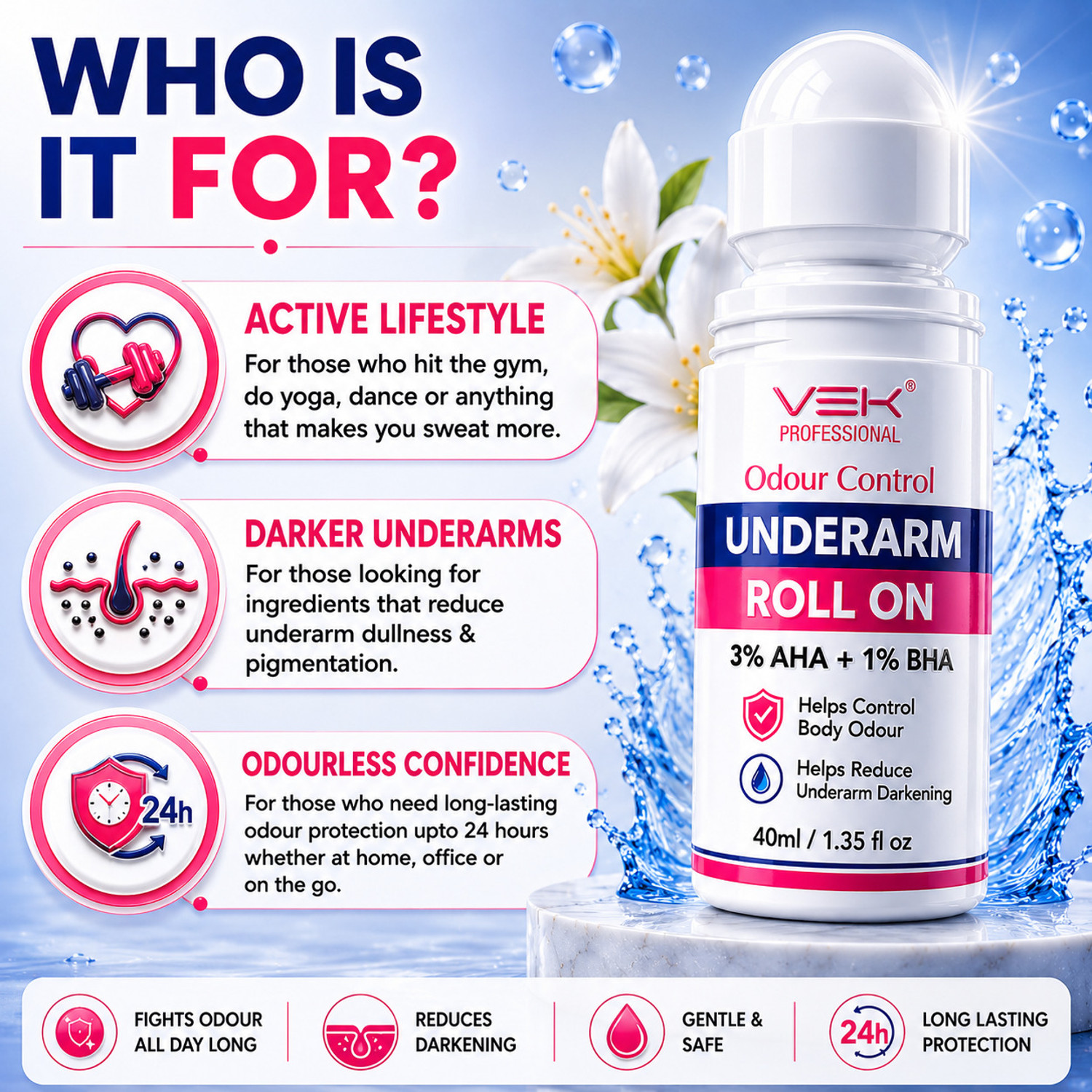 Image of Vsk Professionals VSK Professional Underarm Roll On with 3% AHA + 1% BHA & Brightening Multi Active Gel with PDRN, Alpha Arbutin & Niacinamide | Helps Control Body Odour & Improve Appearance of Dark Underarms | 50ml + 40g