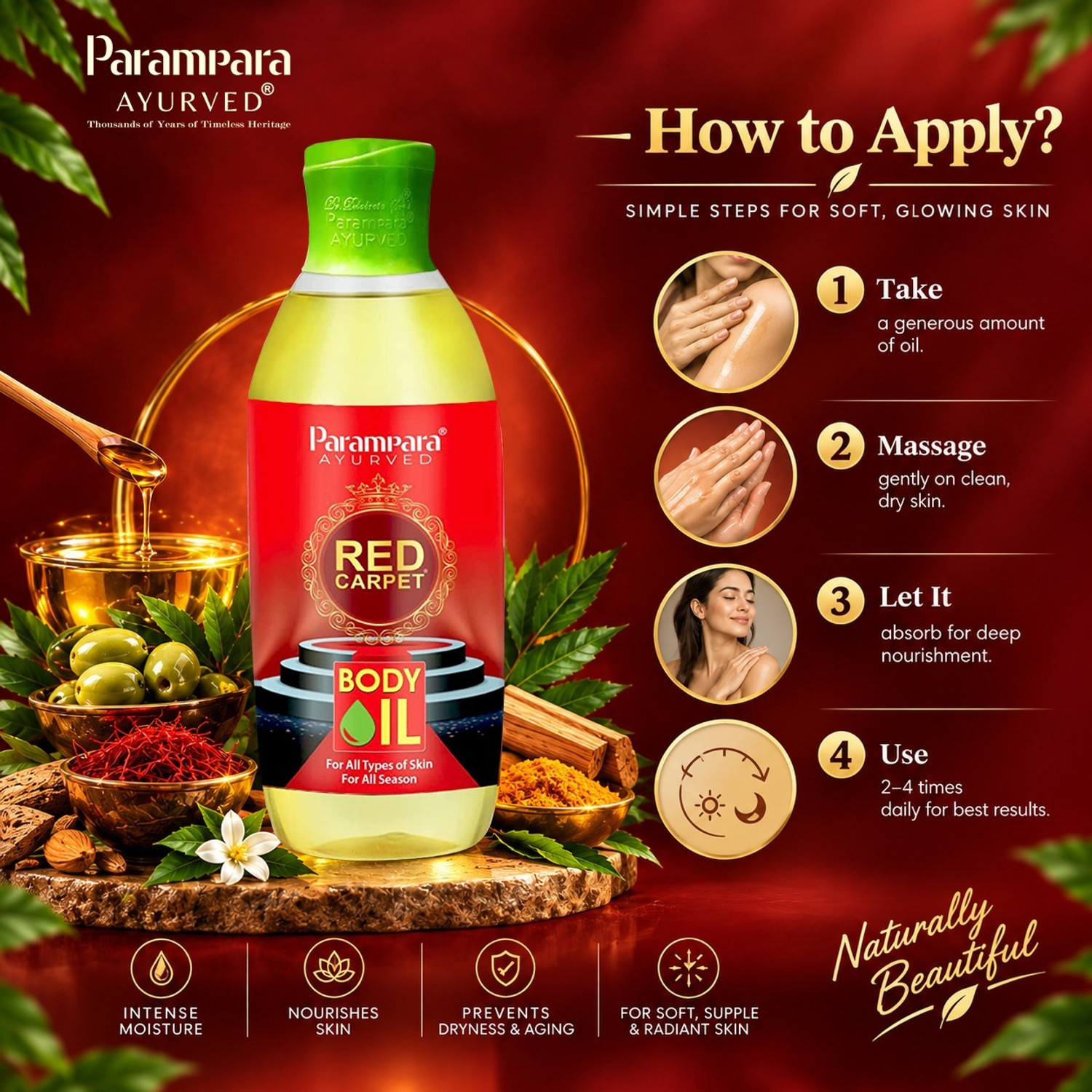 Image of Parampara Ayurved Red Carpet Body Oil for Men & Women 1 Litre (1000 ml)