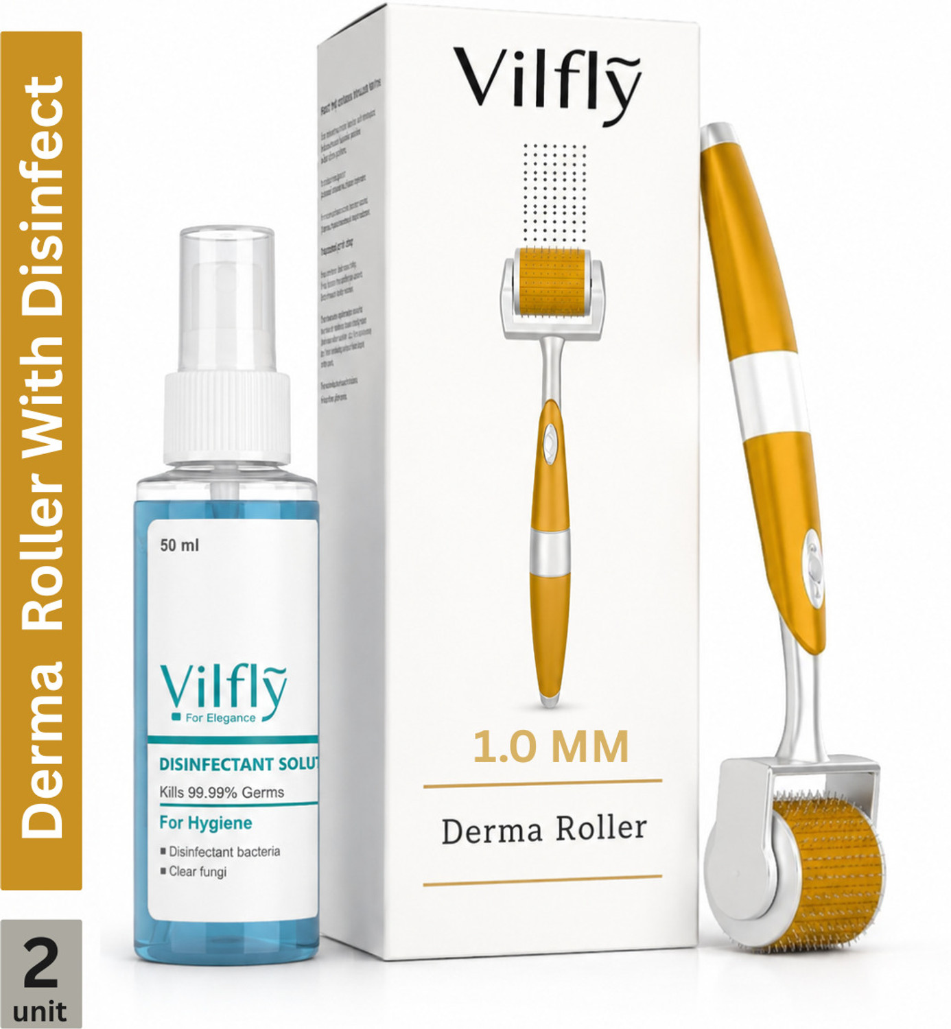 Image of VILFLY Premium Derma Roller 1 mm For Hair Growth with disinfect solution , 192 Stainless Steel Needle
