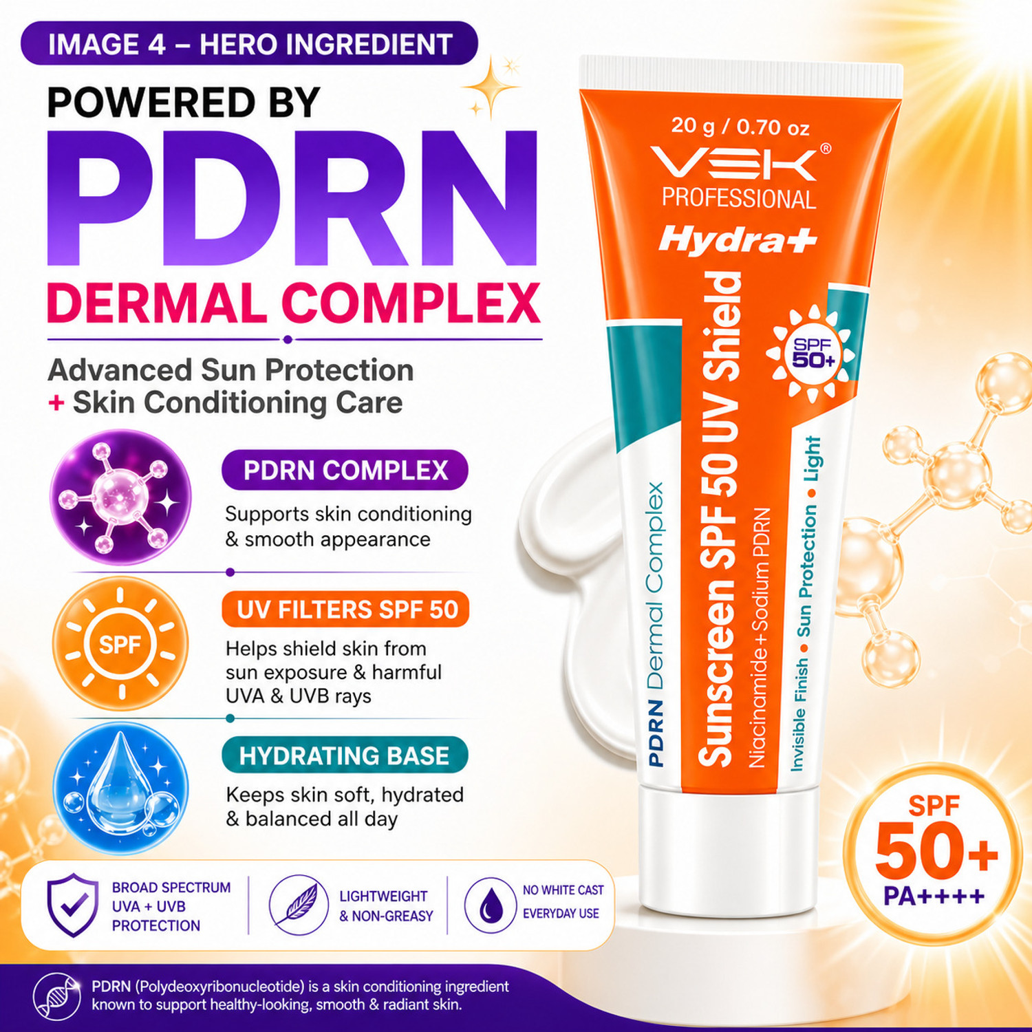 Image of Vsk Professionals Hydrate 2% Kojic Acid Serum in Gel with PDRN Dermal Complex, Glow Sunscreen & Tinted Sunscreen SPF 50+ | Alpha Arbutin Brightening Treatment for Dark Spots, Melasma & Uneven Skin Tone | Lightweight Non-Greasy Daily Use Combo |4 Tubes 20g