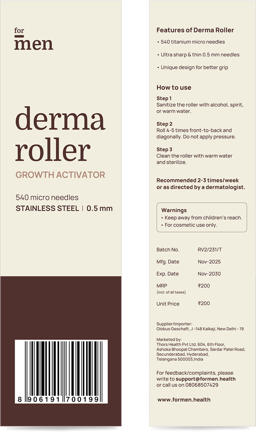 Image of Formen Derma Roller for Hair & Beard Growth 0.5mm | 540 Stainless Steel Needles for Hair Regrowth