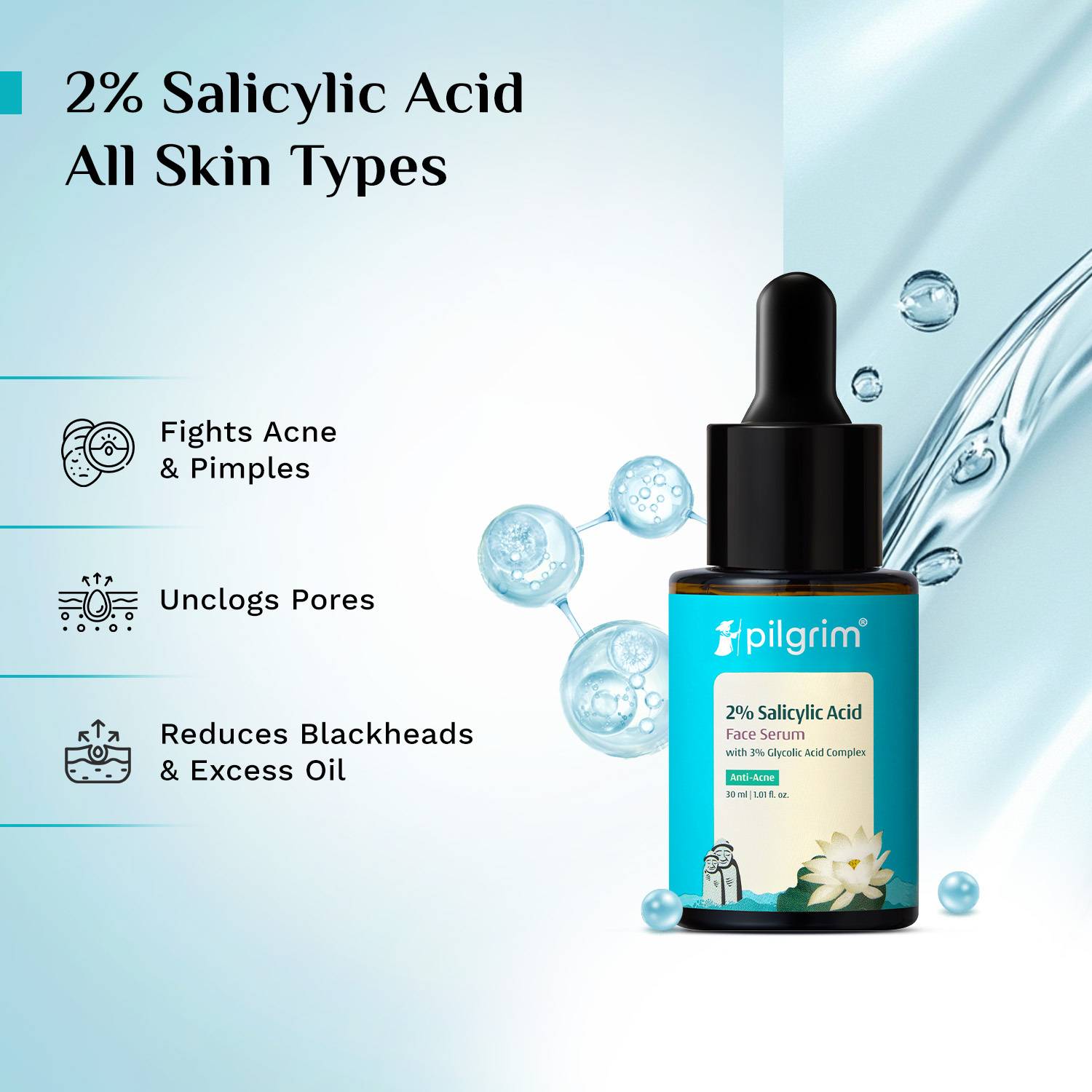 Pilgrim Salicylic Acid 1% + Glycolic Acid 3% Anti Acne Serum 30ml - Image 3