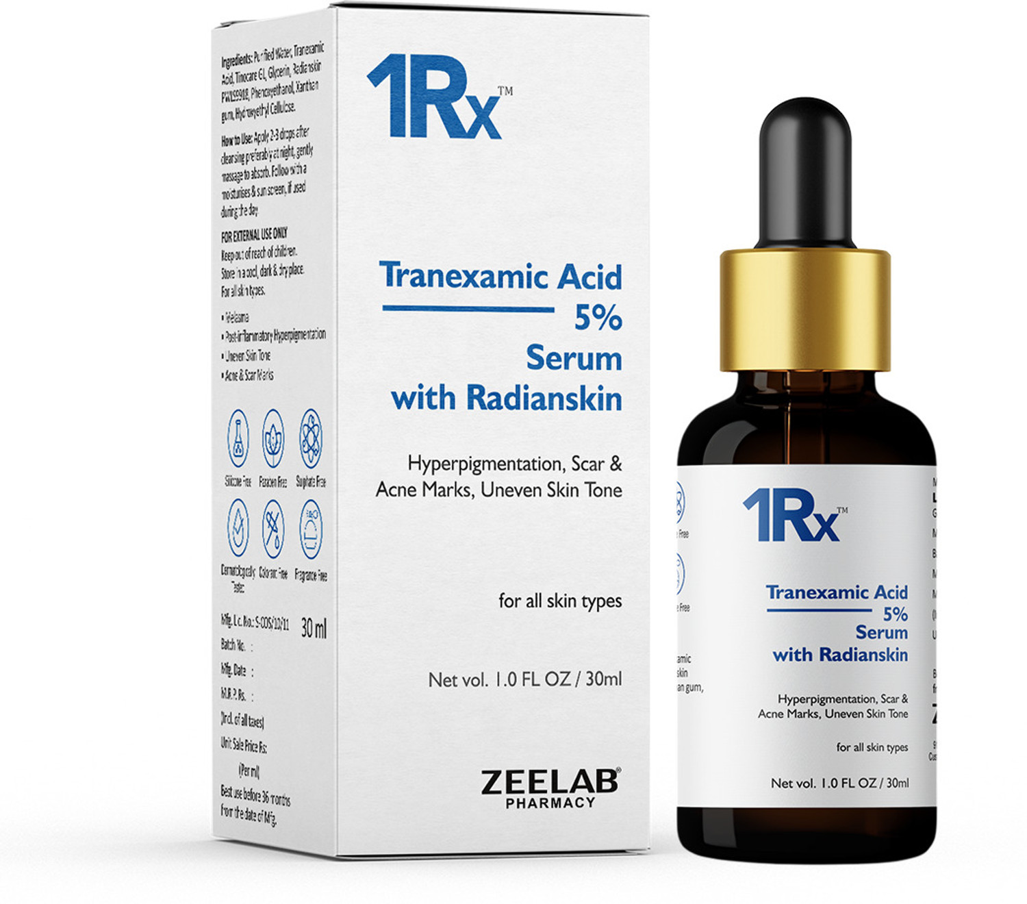 Image of zeelab Tranexamic Acid 5% Face Serum with Radianskin for Pigmentation & Dark Spots