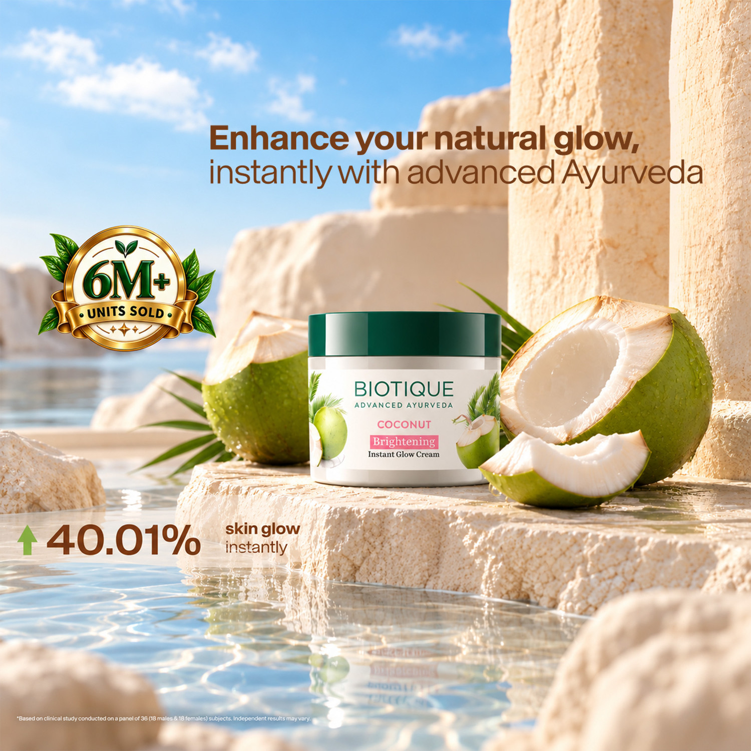Image of BIOTIQUE Coconut Brightening Instant Glow Cream for All Skin Types, 50g (Pack of 2)