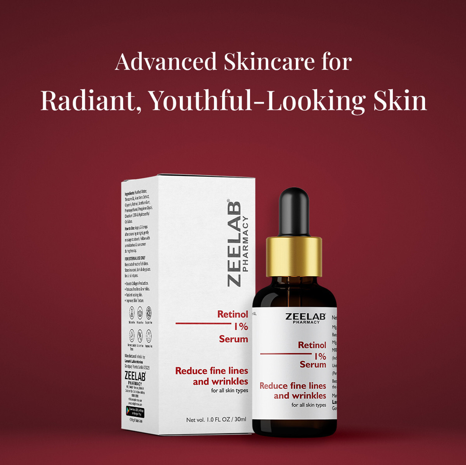 Image of zeelab Retinol 1% Face Serum with Collagen - Retinol Serum for Face, Men & Women | For Oily Skin, Open Pores, Acne, Dark Spots & Wrinkles | Anti-Aging Skin Brightening Formula
