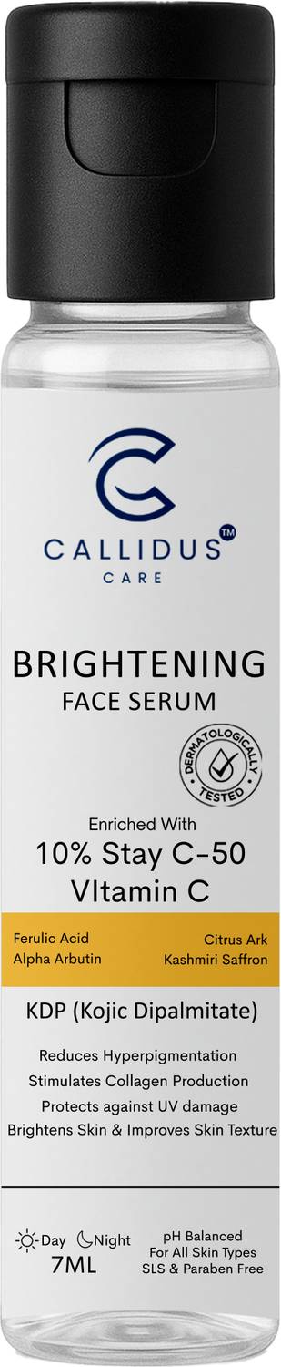 CALLIDUS CARE Brightening Face Serum with 10% Vitamin C, Kojic Dipalmitate, Alpha Arbutin & Saffron | Fades Pigmentation & Dark Spots | For Glowing Skin (Men & Women)