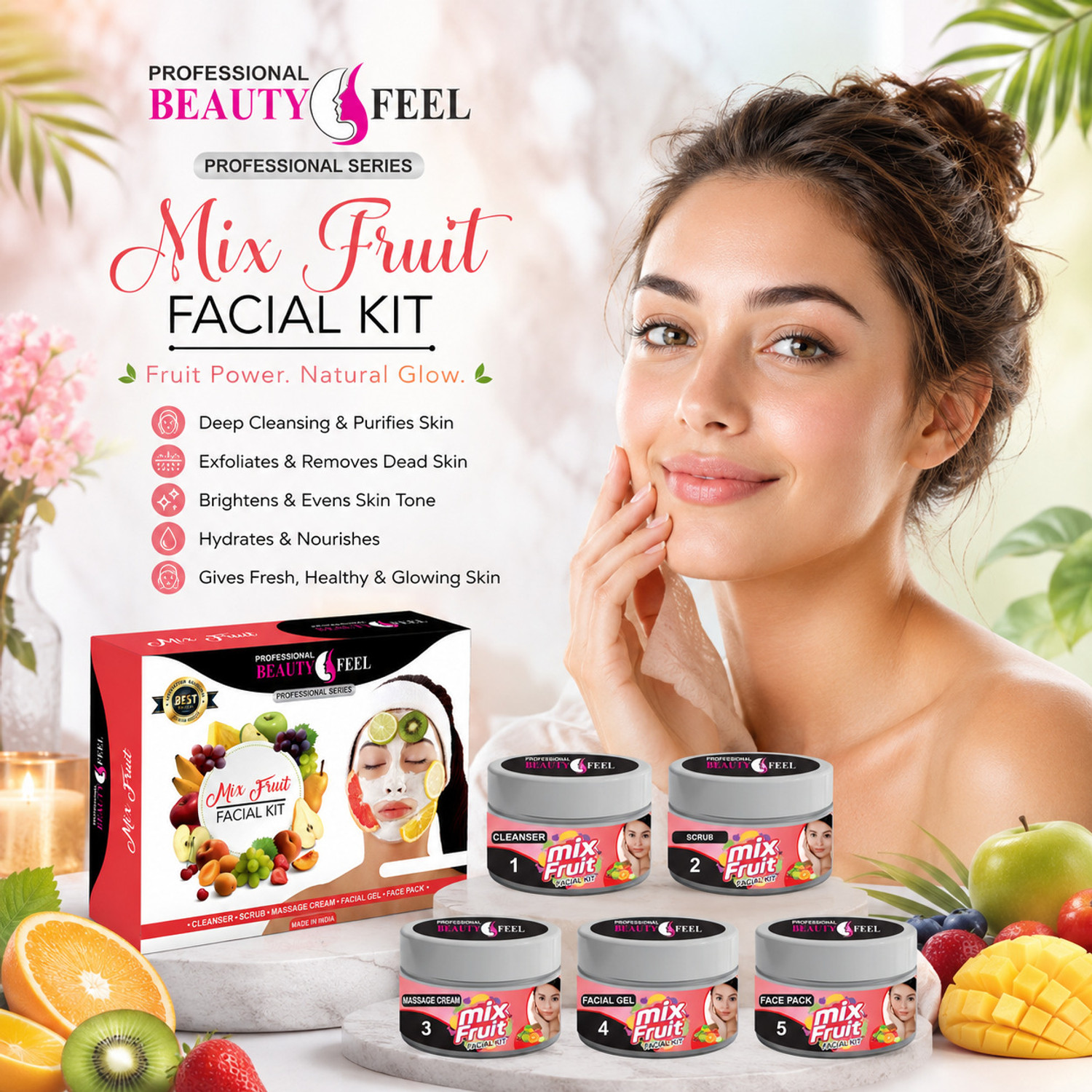 Image of PROFESSIONAL FEEL Beauty Feel Mix Fruit Facial kit For All Type Skin Solution, 2 pack of 275 G