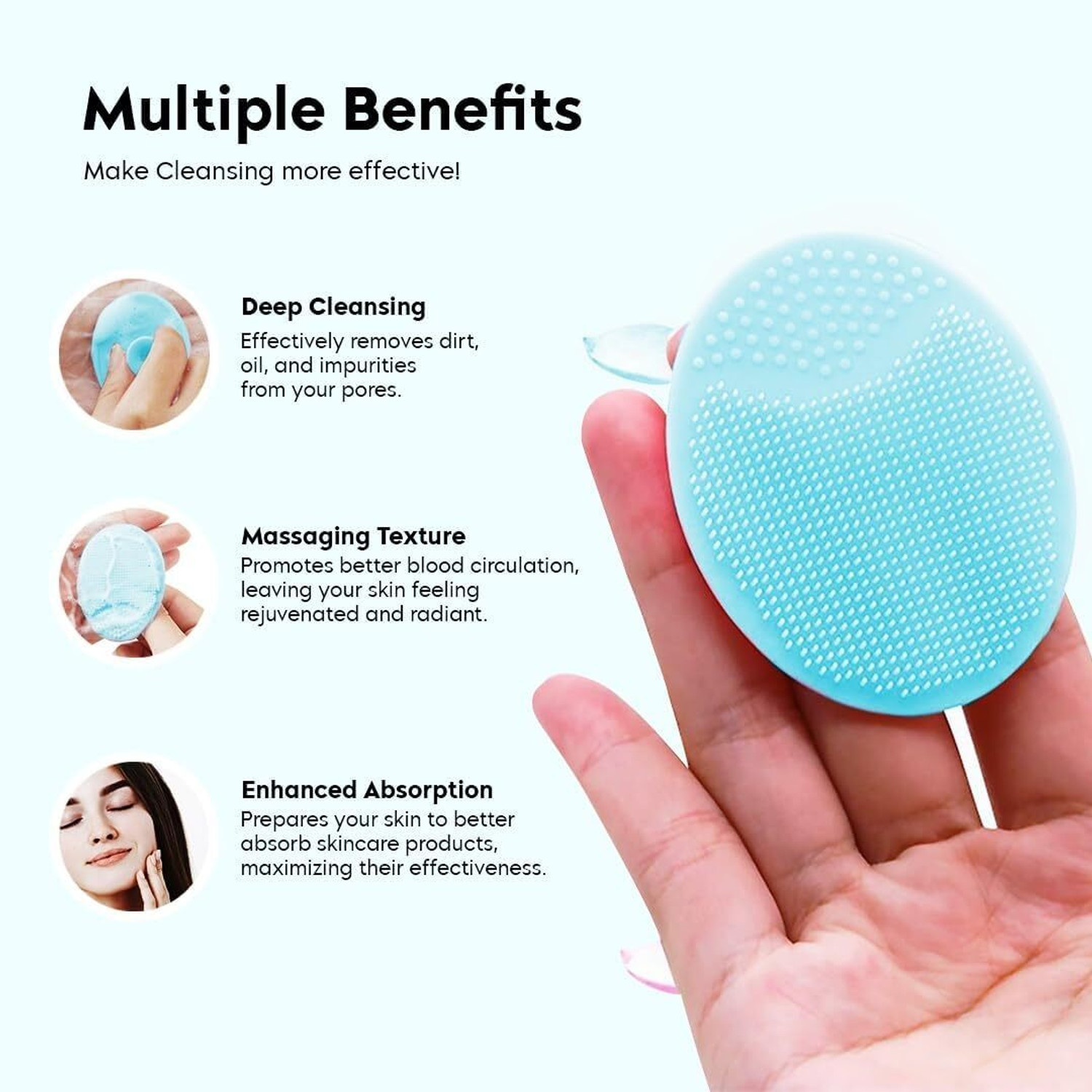 Image of Alvita Soft Silicone Back Scrubber Long Handle Bath Brush + Body Scrubber Bath Brush + Scalp Massager for Hair + Face Scrubber Brush,
