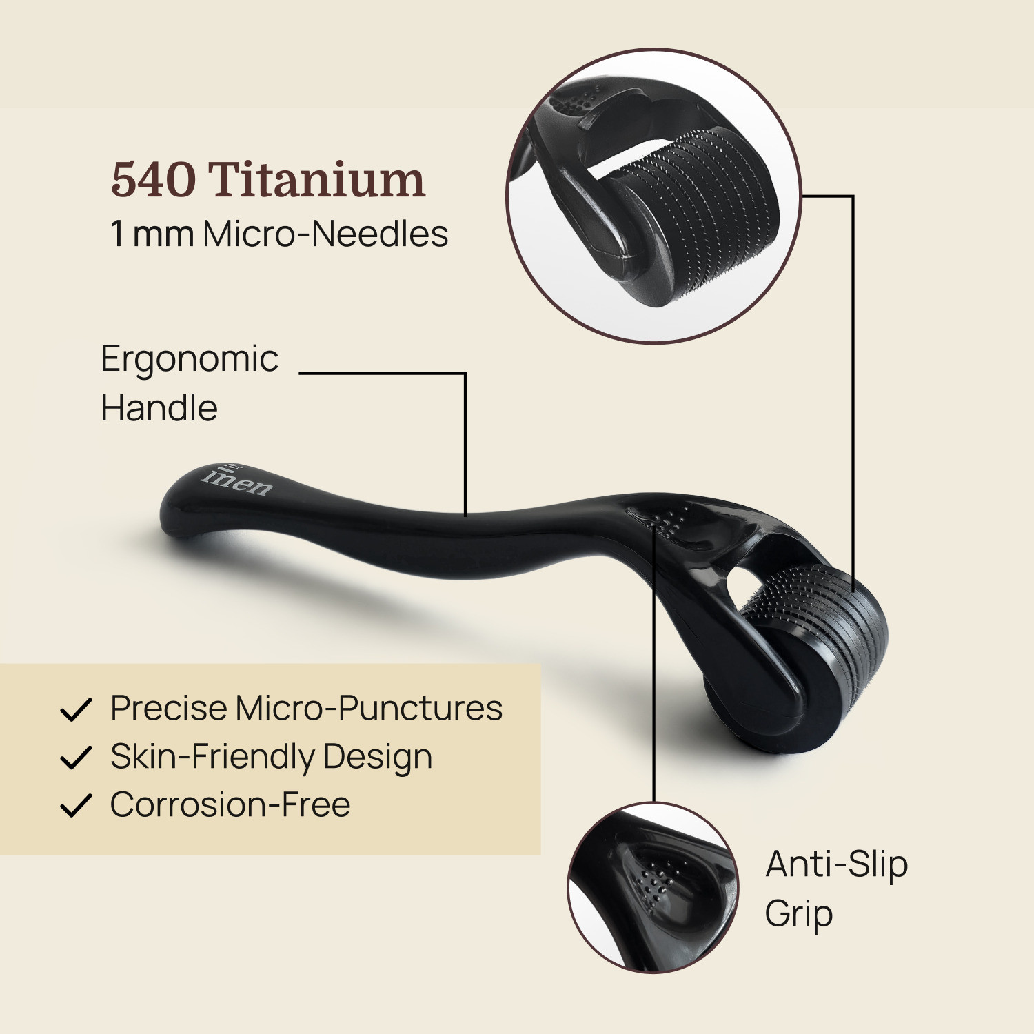 Image of Formen Derma Roller for Hair & Beard Growth 1mm | 540 Titanium Needles for Hair Regrowth