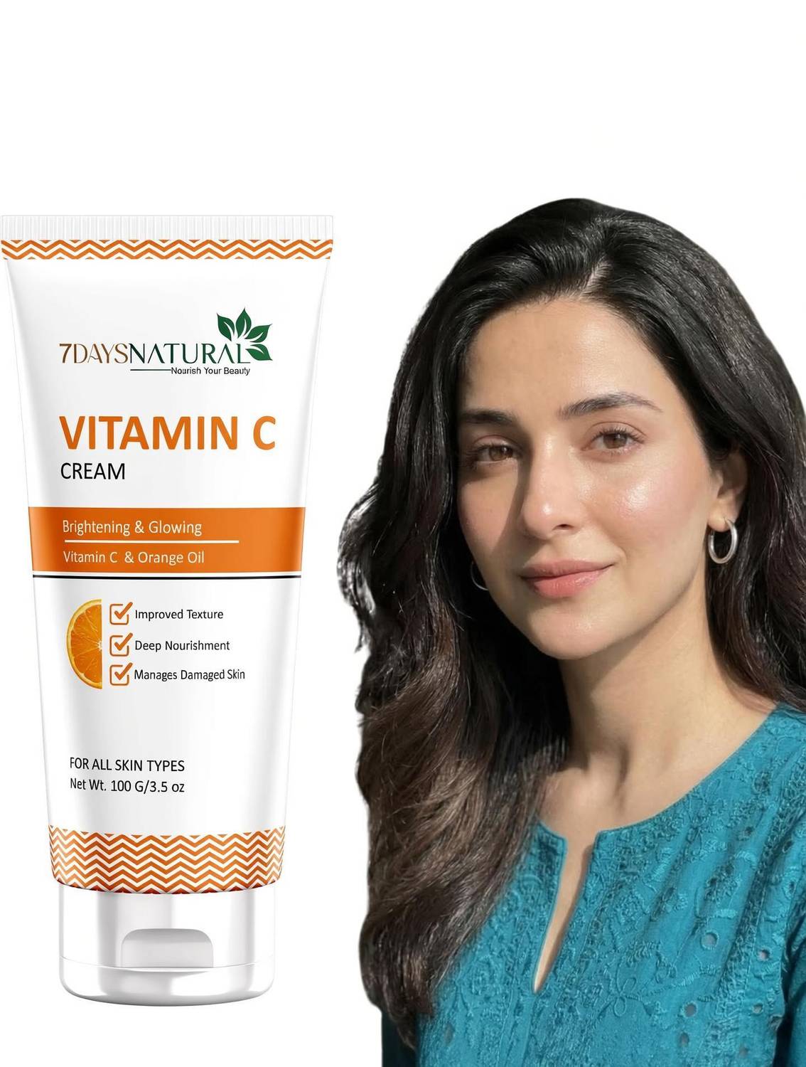 7days natural Vitamin C cream for face Brightening & Daily Nourishment | Extra Glow with Orange Peel & Ferulic acid - Paraben & sulfate free