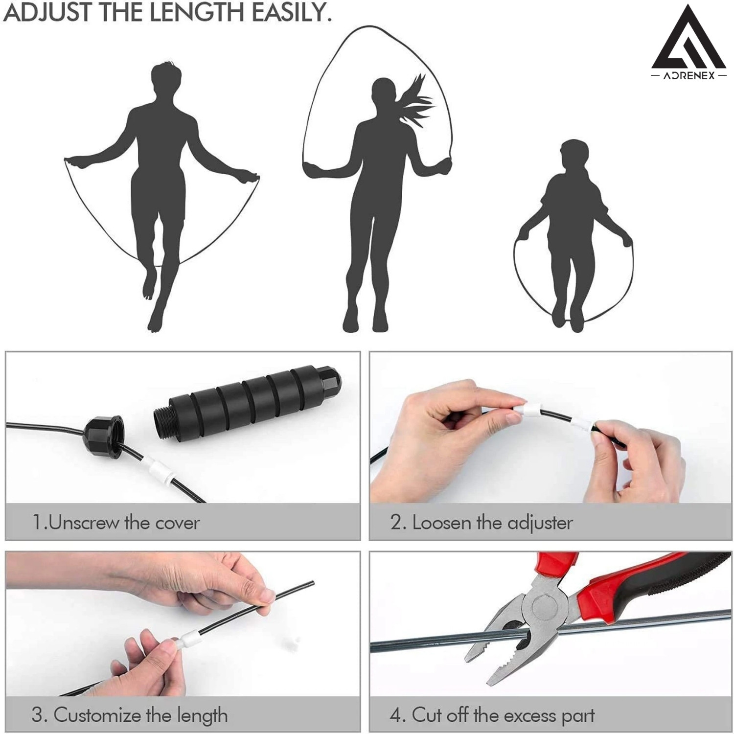 Image of Adrenex by Flipkart Adjustable Speed Jump Rope With Foam Handle For Women, Men,Kids Aerobic Exercise Freestyle Skipping Rope