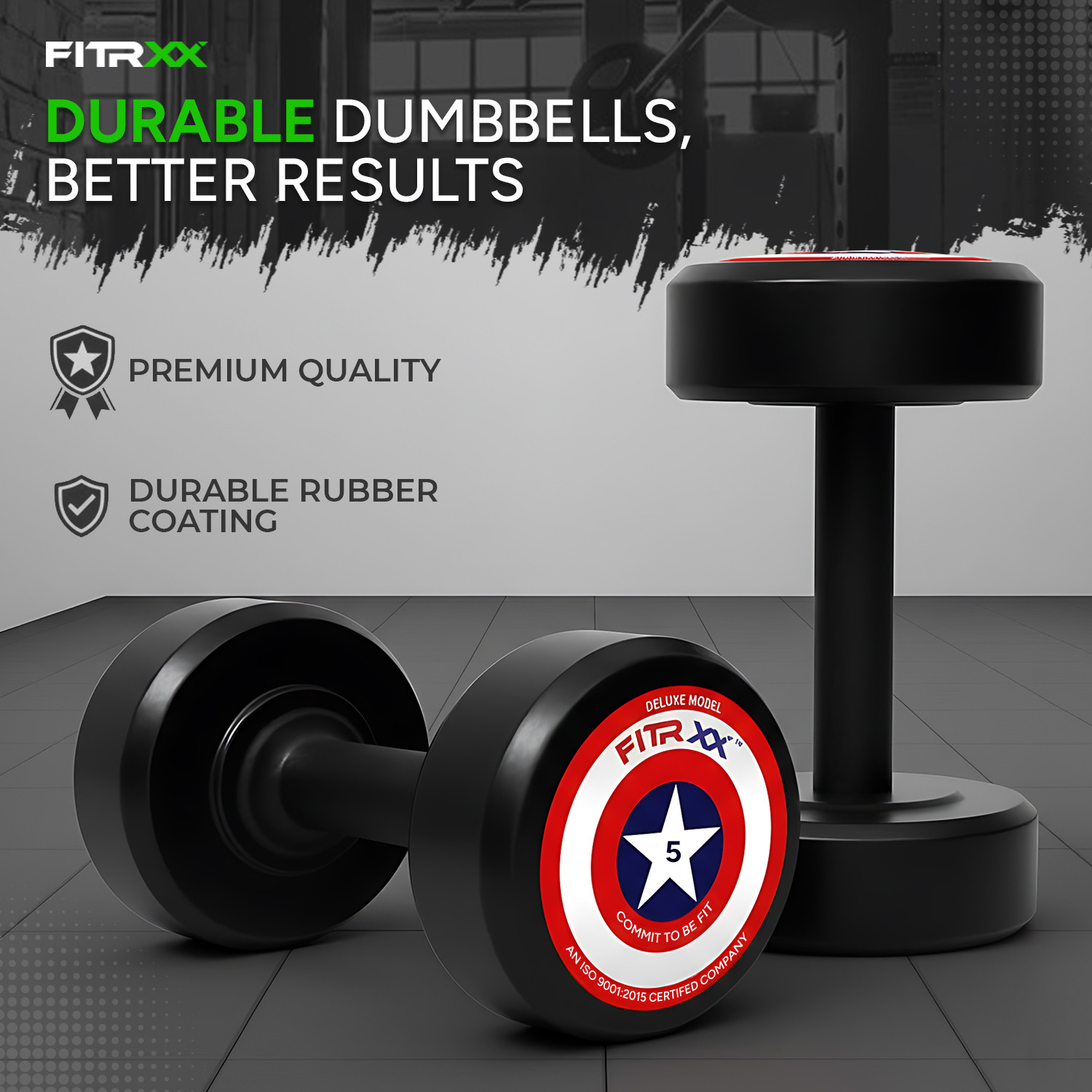 Image of FITRXX 5 kg pair Round Shape Rubber Dumbbells set for men and women Weighted Skipping Rope
