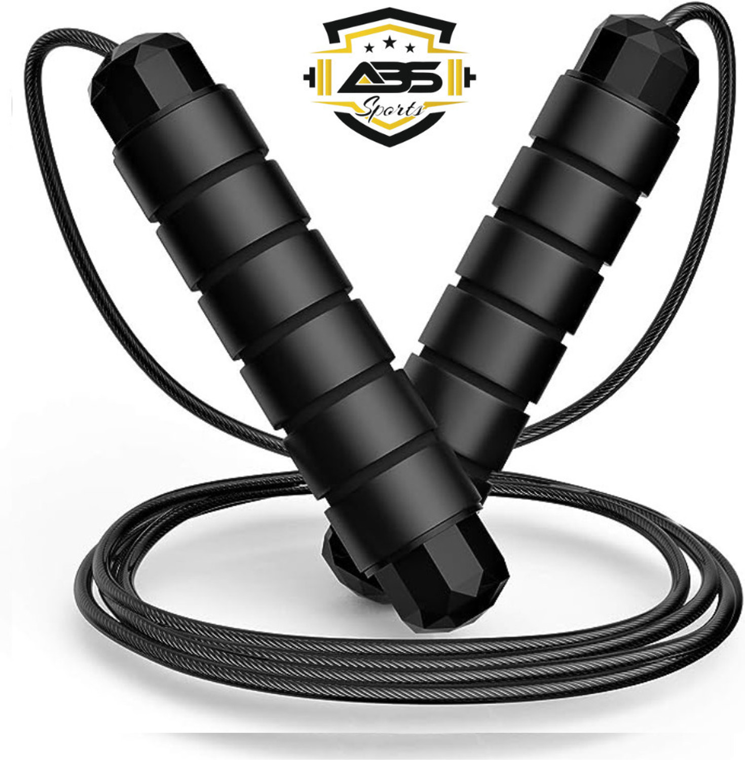 Image of ABSSports CROSSFIT ADJUSTABLE FITNESS SKIPPING ROPE WITH BEARINGS Freestyle Skipping Rope (Black, Length: 275 cm)