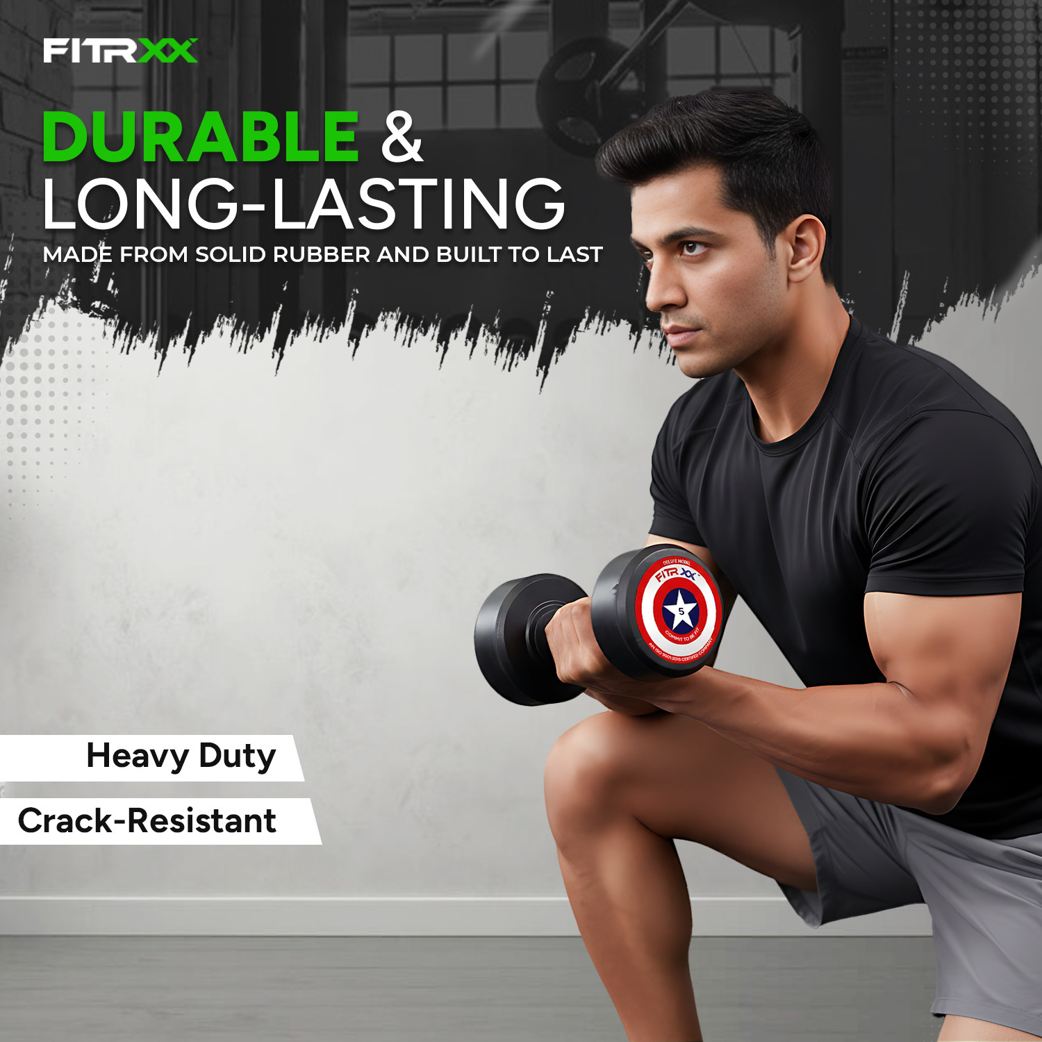 Image of FITRXX 5 kg pair Round Shape Rubber Dumbbells set for men and women Weighted Skipping Rope