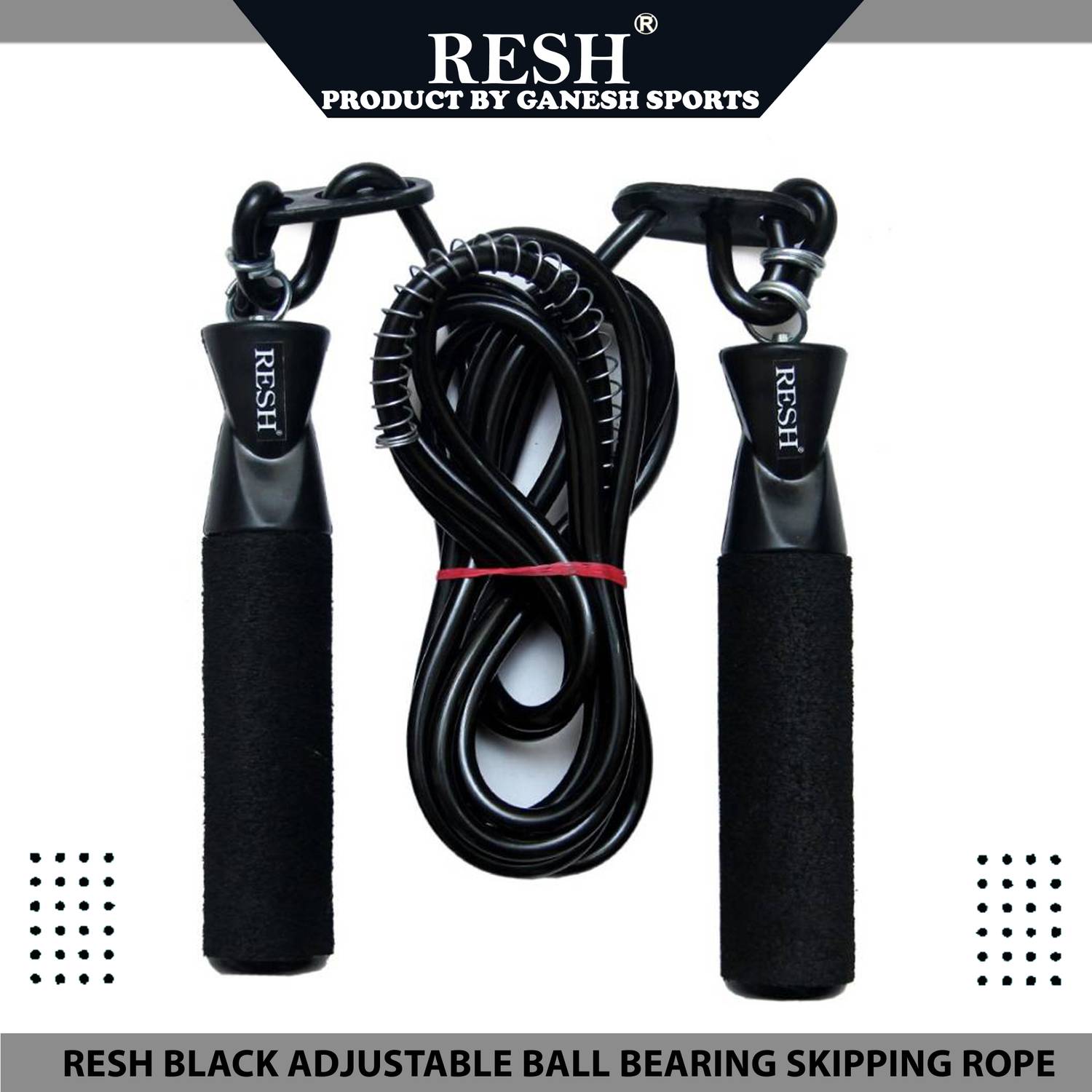 Resh Black adjustable Ball Bearing Skipping Rope (Black, Length: