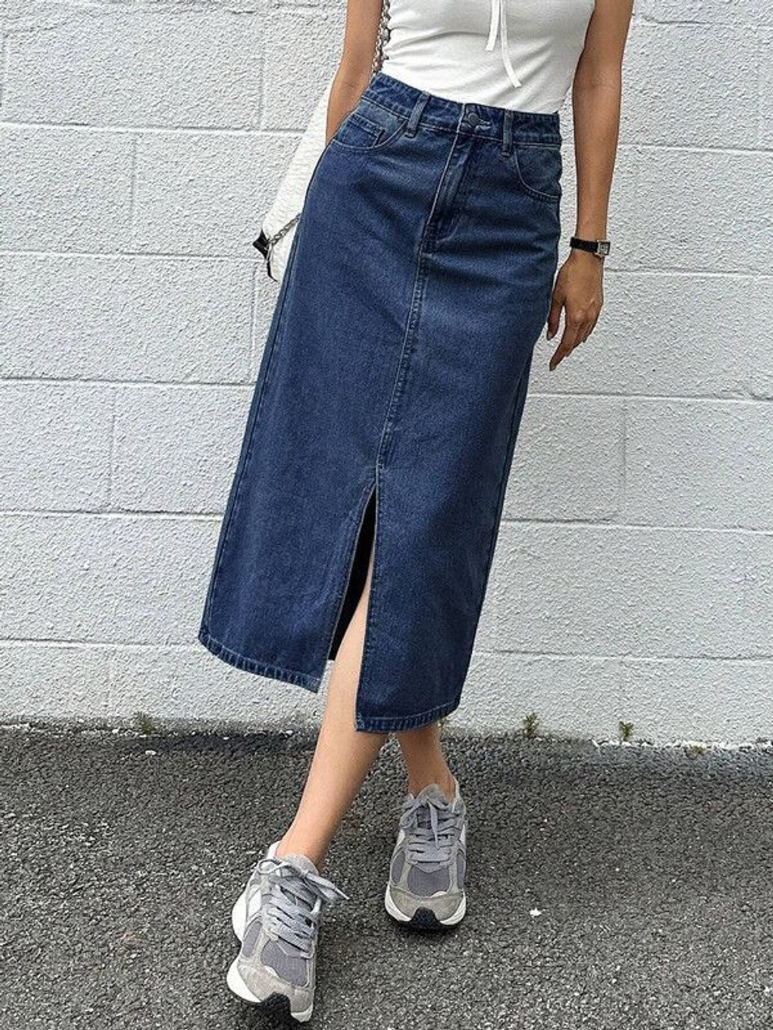 Image of Herway Solid Women Straight Blue Skirt