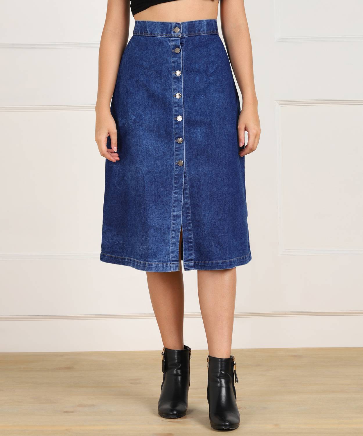 StreetMart Washed Women A-line Dark Blue Skirt