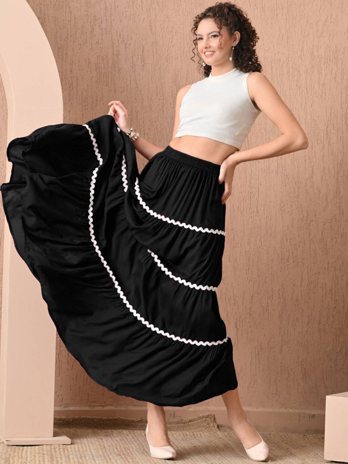 Deklook Self Design Women Flared Black Skirt - Buy Deklook Self