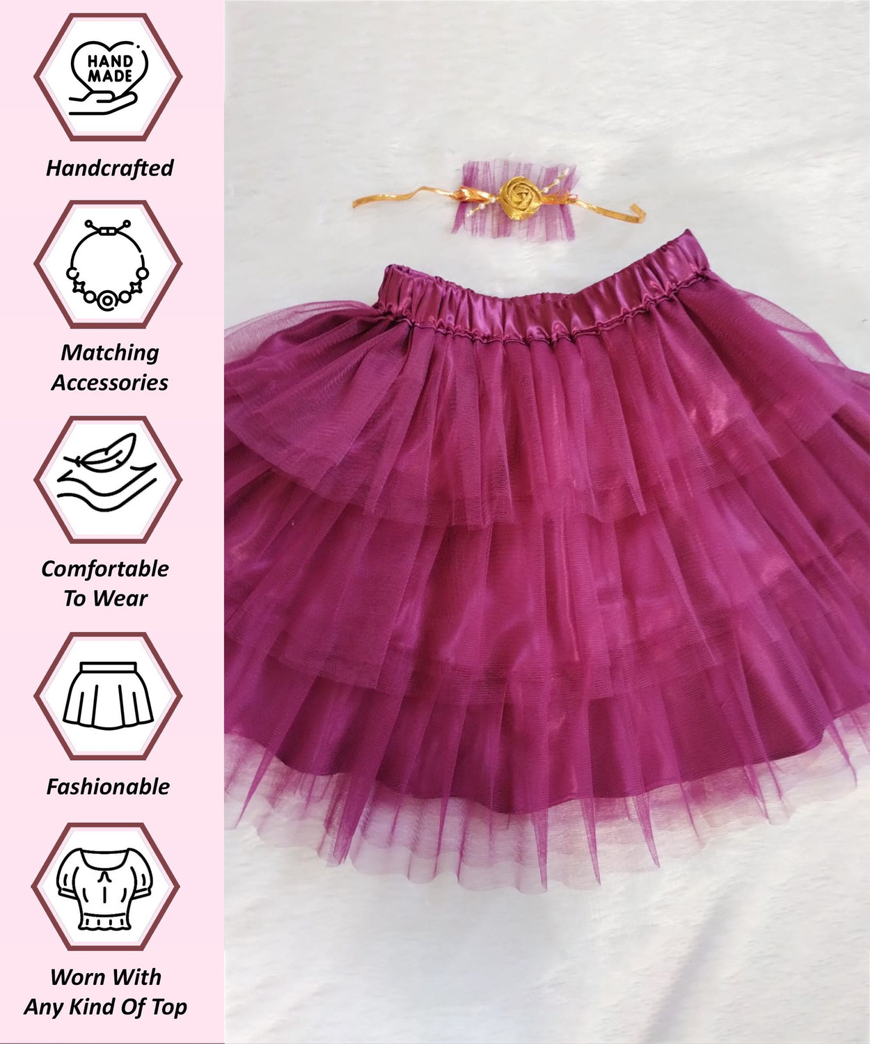Image of Fashionifyy Self Design Girls Flared Purple Skirt