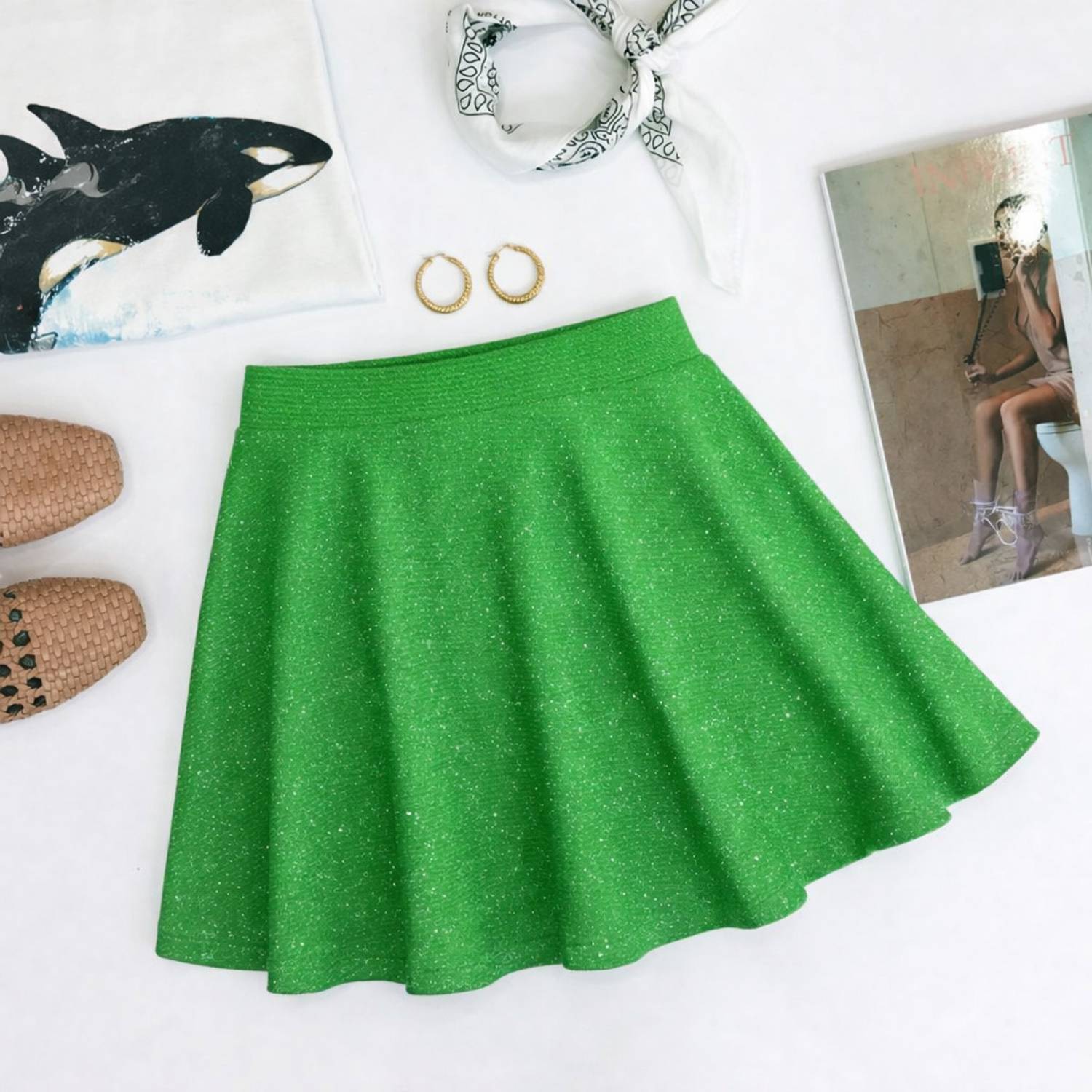 AROD Embellished Women Flared Green Skirt