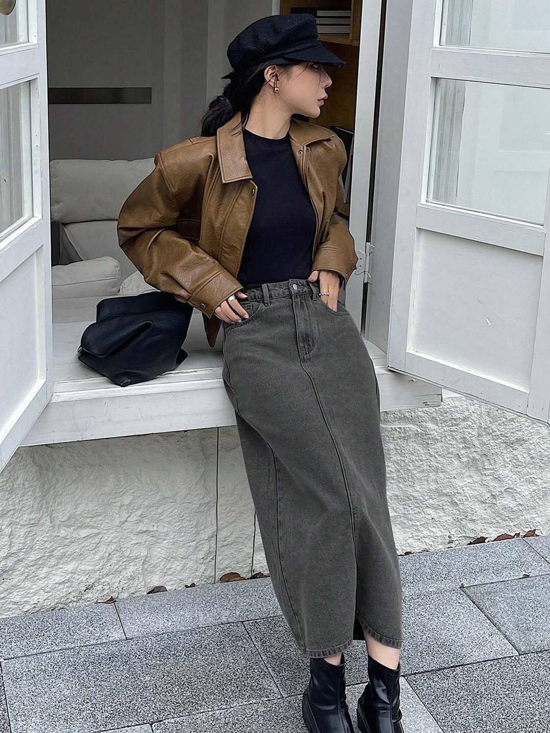 KOTTY Solid Women Straight Grey Skirt - Image 4