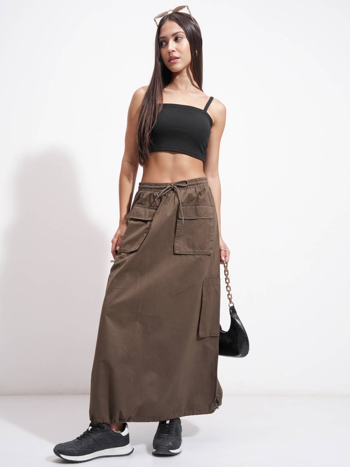 Tokyo Talkies Solid Women Straight Brown Skirt - Buy Tokyo Talkies