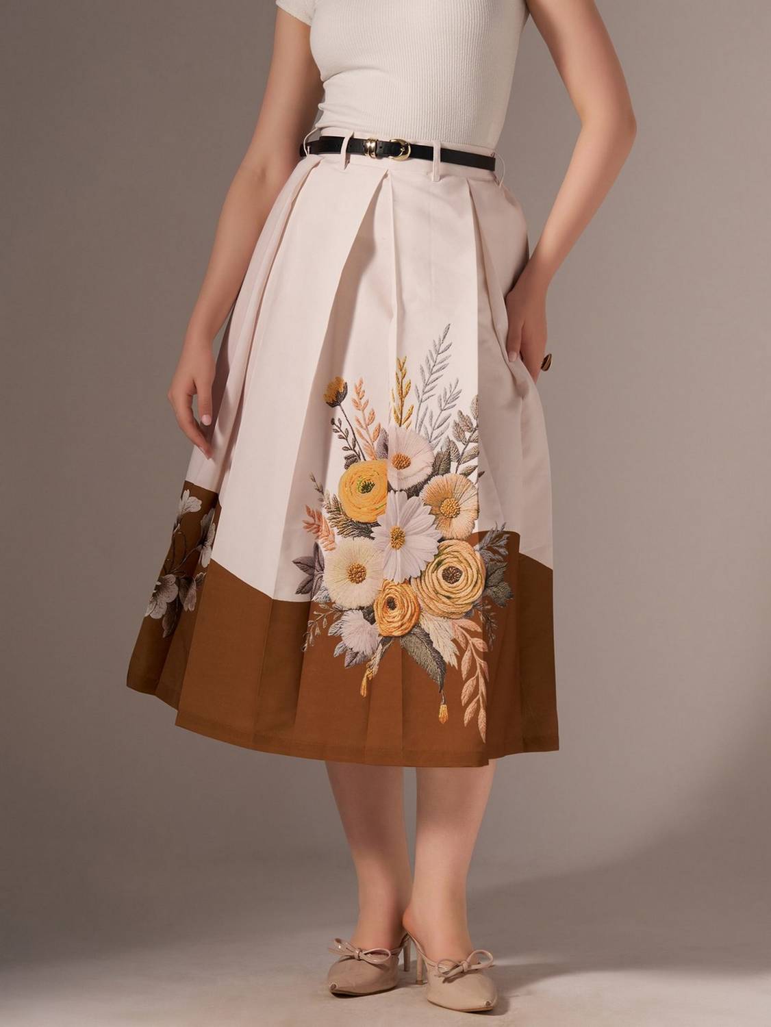 AASK Floral Print Women Flared Brown Skirt