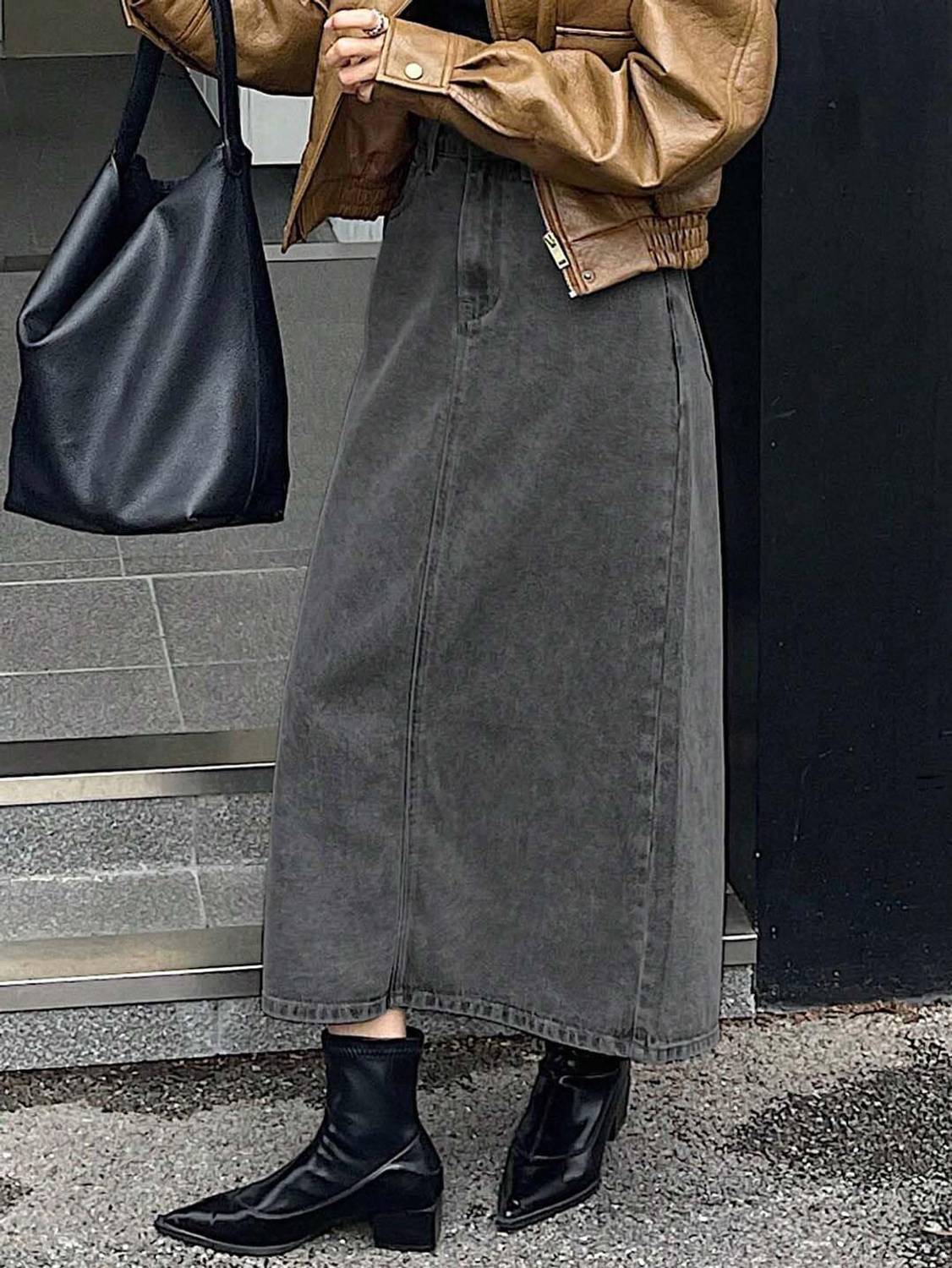 KOTTY Solid Women Straight Grey Skirt - Image 3