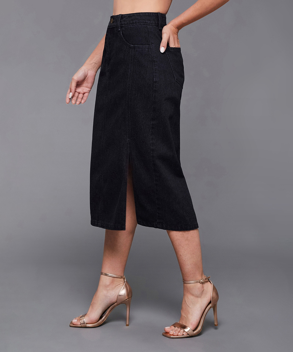Image of Miss Chase Solid Women Straight Black Skirt