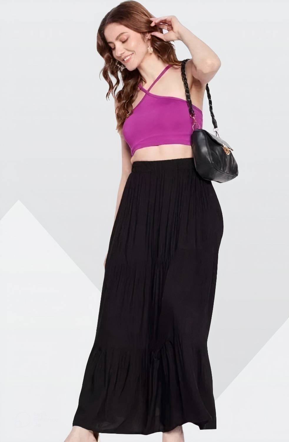 SLF Solid, Self Design, Self Design Women Gathered Black Skirt