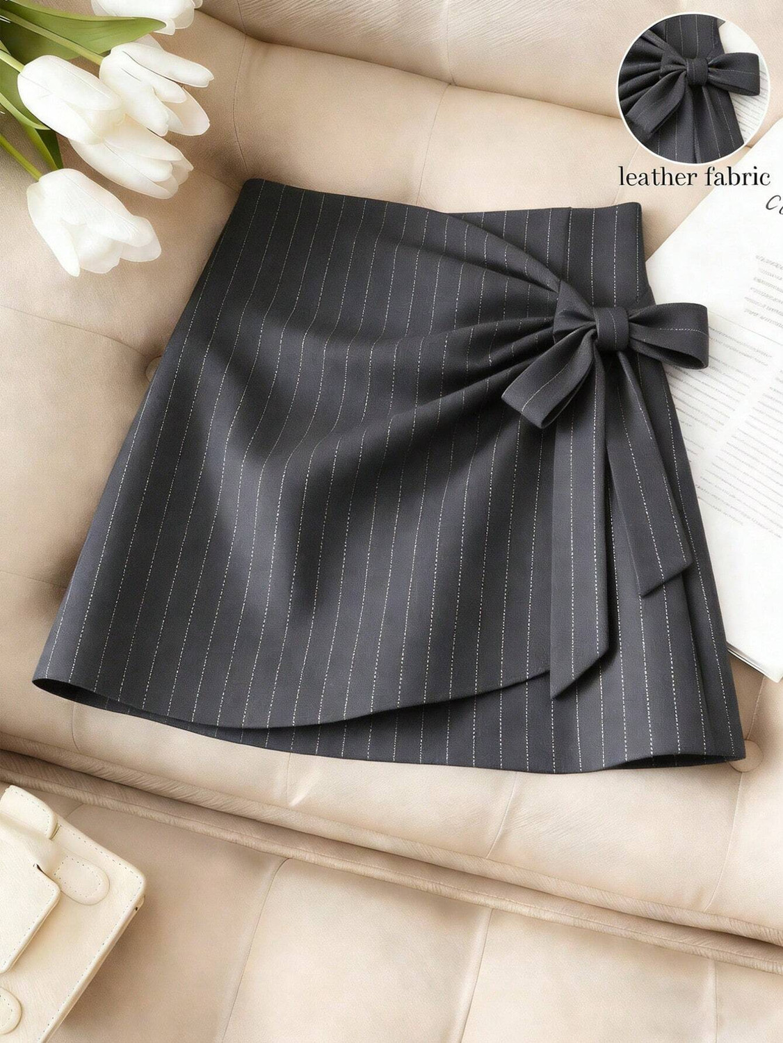 KOTTY Striped Women Wrap Around Grey Skirt