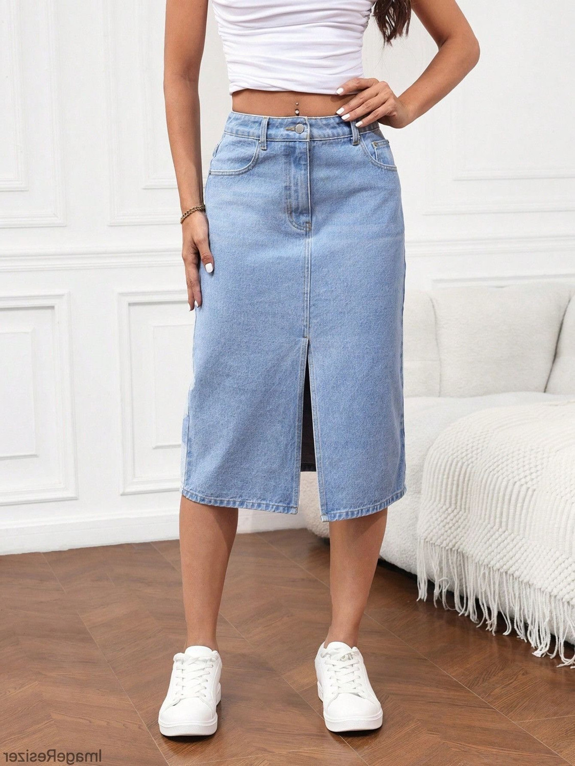 Image of dolsia Washed Women Pencil Light Blue Skirt